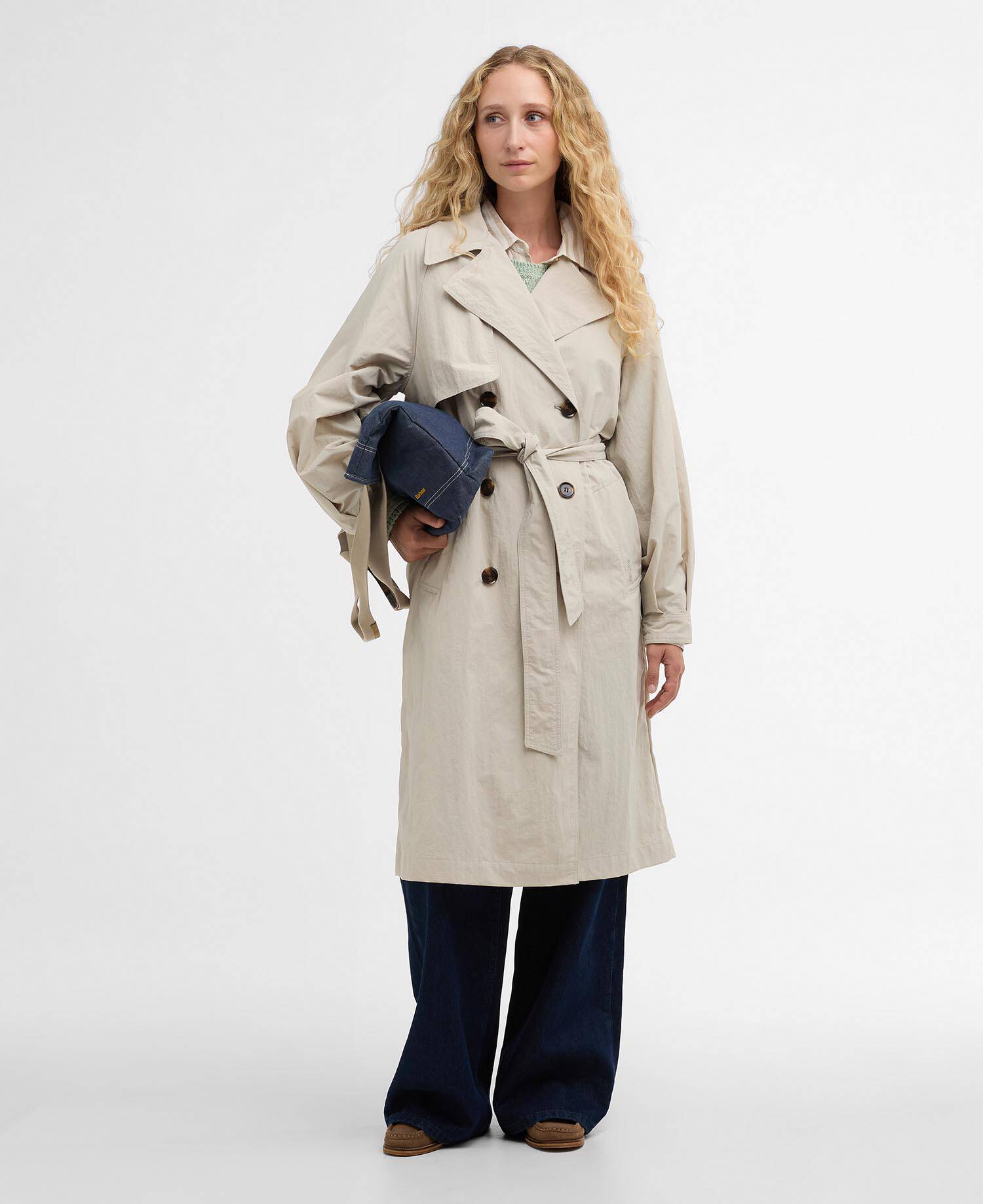 Layla Showerproof Trench Coat Mist/Dress Navy Tartan image number 1