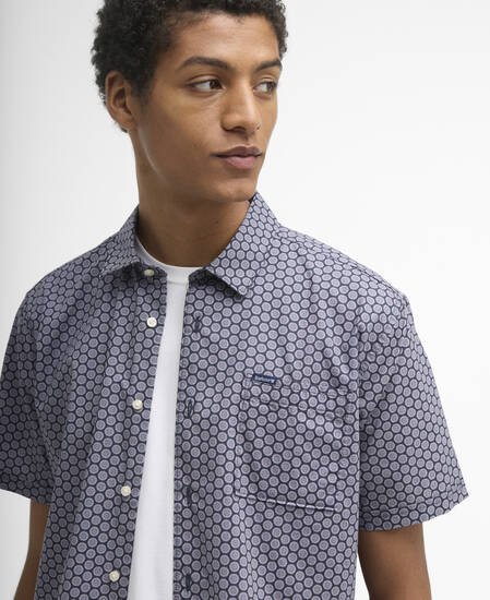 Appledore Printed Regular Short-Sleeved Shirt Navy