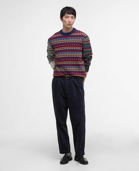 Patchwork Fair Isle Crew Neck Jumper Navy Mix