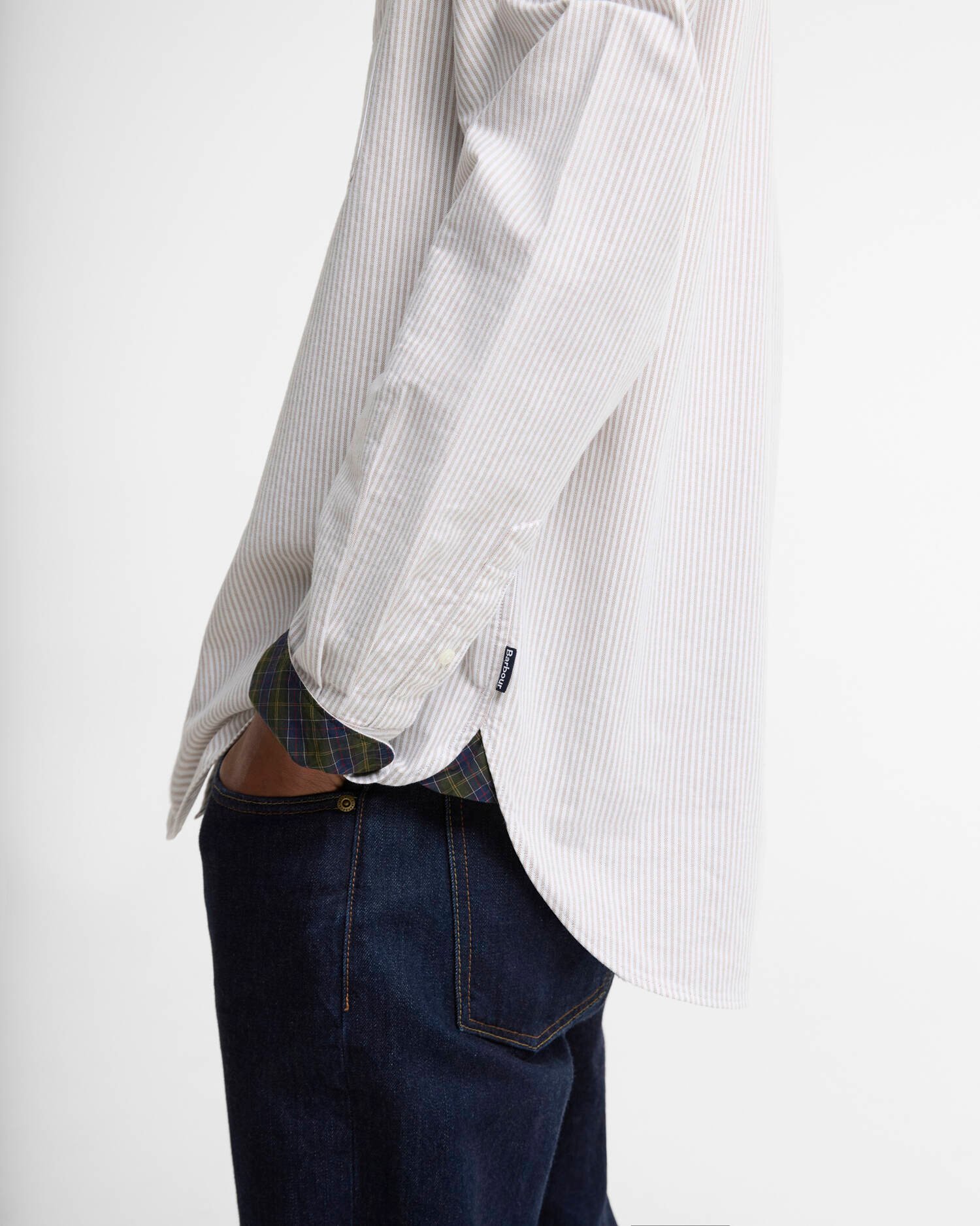 Barbour Striped Authentic-Fit Long-Sleeved Shirt Stone image number 3