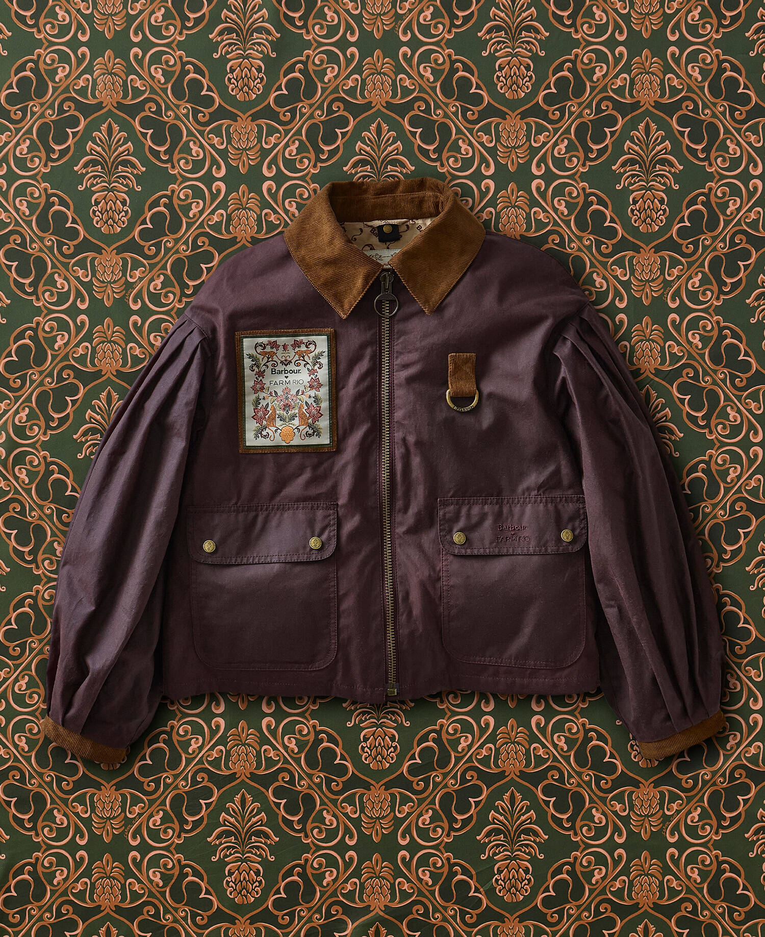 Barbour FARM Rio Thais Waxed Jacket Bordeaux/Cream Heart Print image number 0