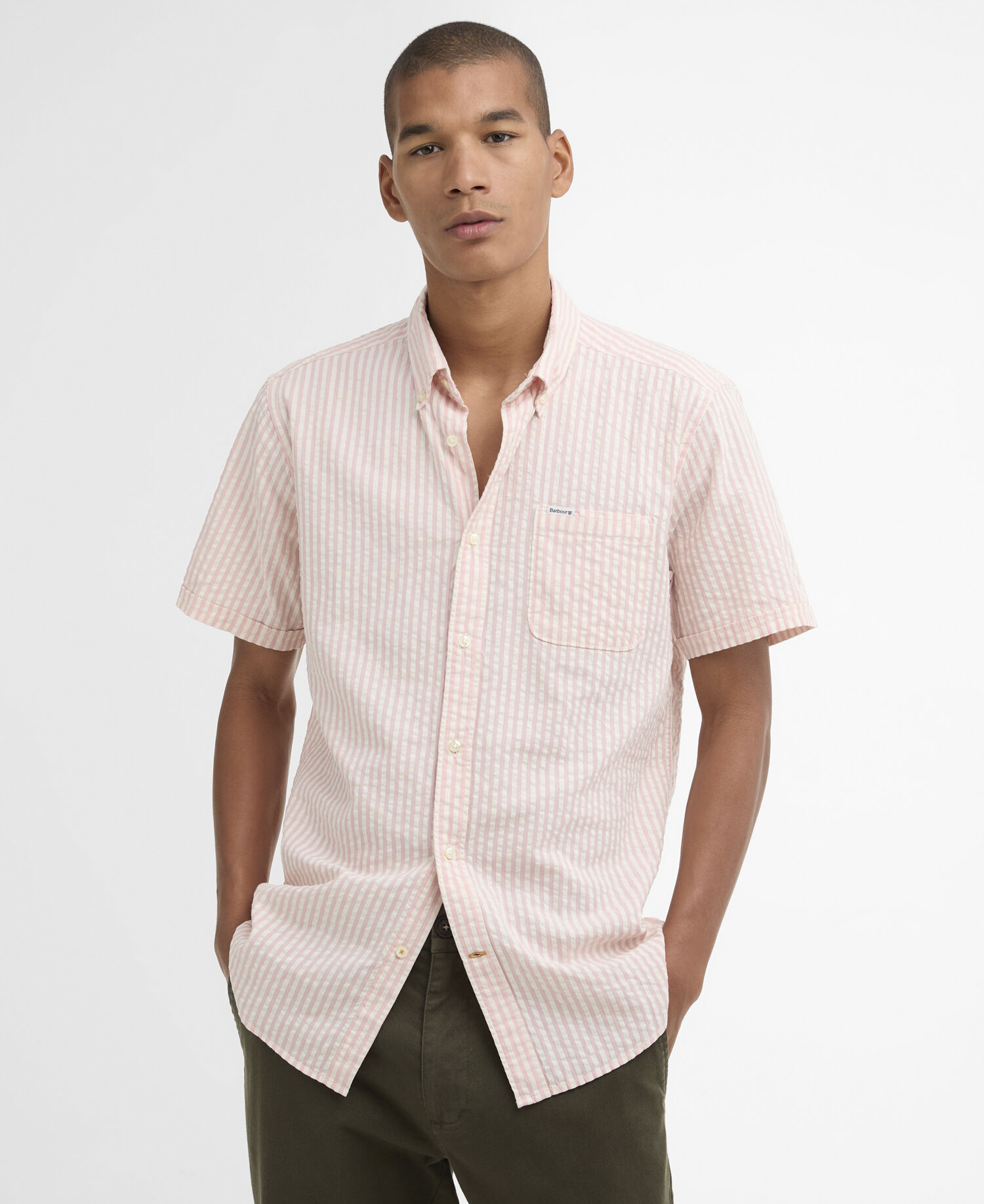 Cresswell Seersucker Regular Short-Sleeved Shirt Mineral Pink