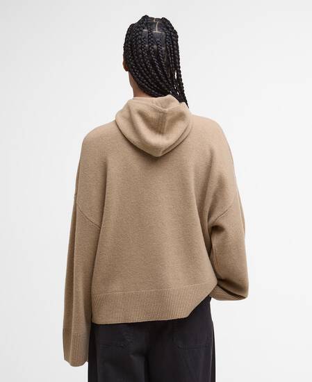 Evette Oversized Knitted Hoodie Military Brown