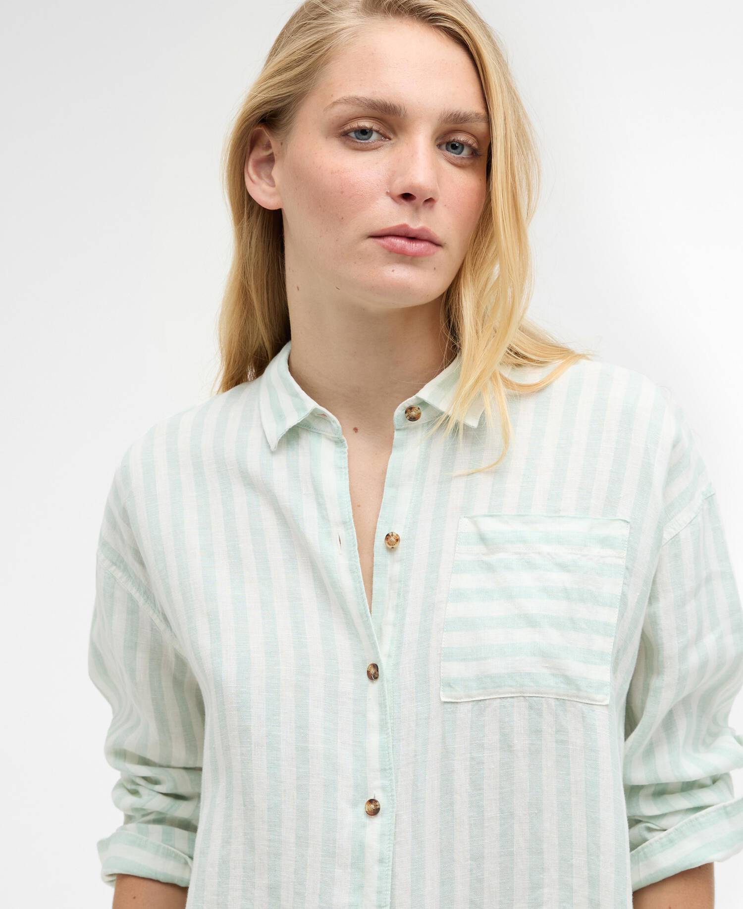 Annie Striped Linen Shirt Spearmint Stripe image number 3