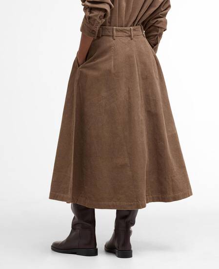 Yasmin Cord Midi Skirt Military Brown