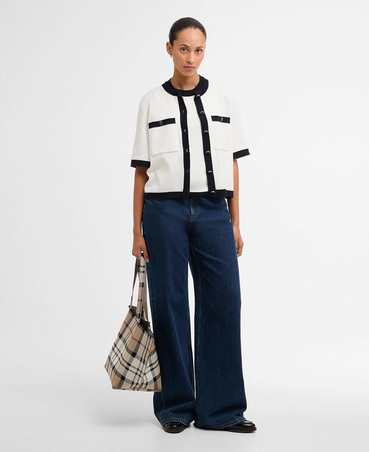 Sloane Short-Sleeved Cardigan Cloud/Navy