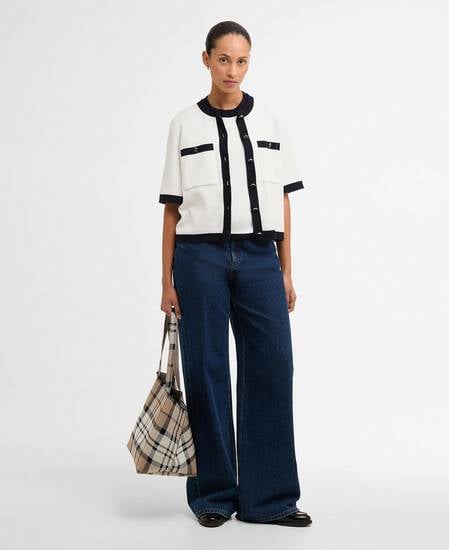 Sloane Short-Sleeved Cardigan Cloud/Navy