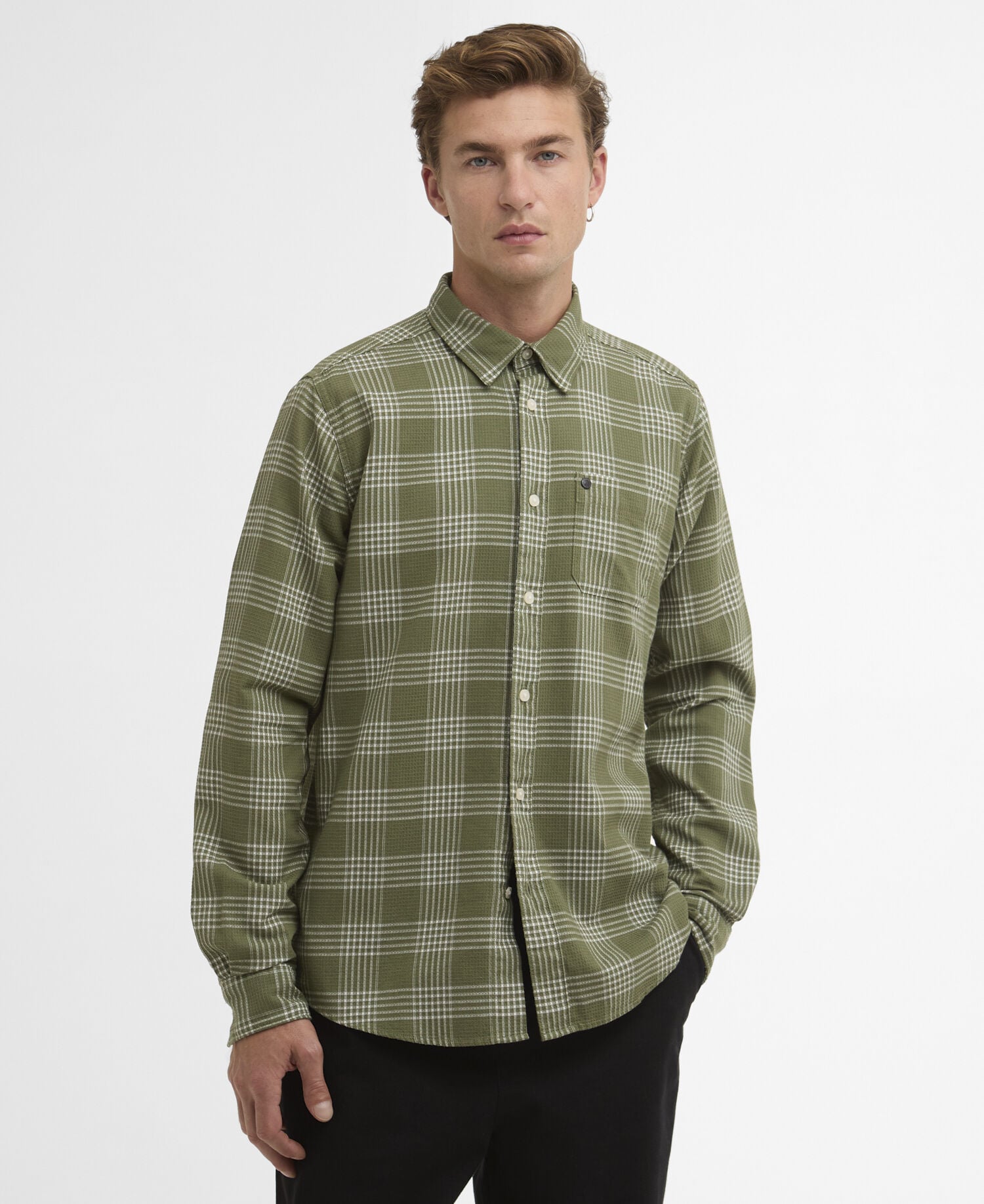 Heanes Waffle Check Long-Sleeved Shirt Burnt Olive