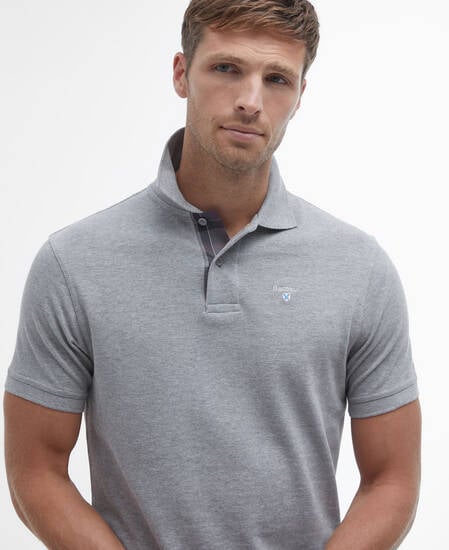 Tartan Pique Polo Shirt Grey Marl