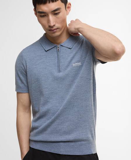 Maverick Mouline Knitted Polo Shirt Cool Blue
