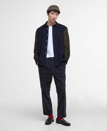 Patchwork Oversized Cord Shirt Navy/Red/Forest