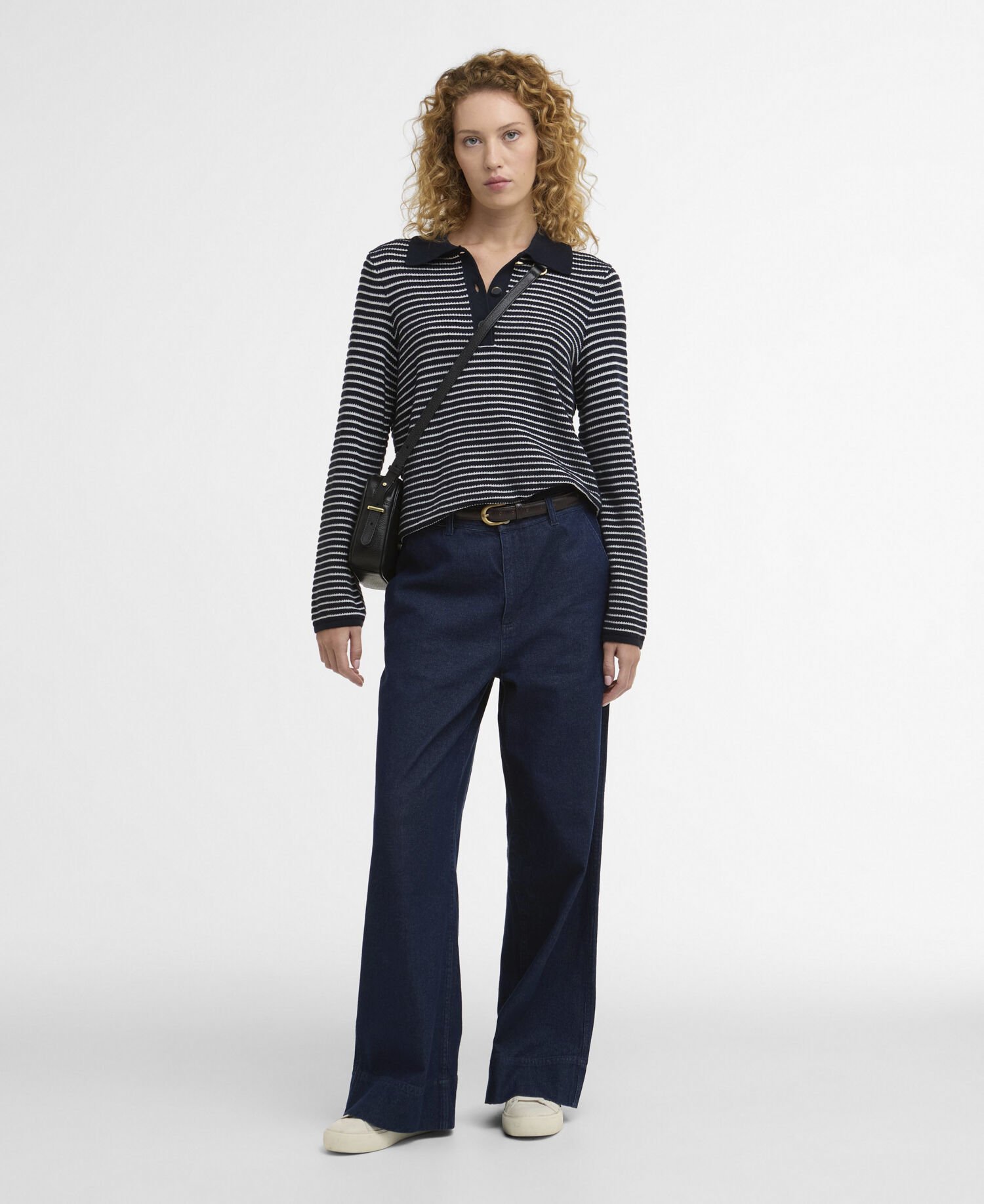 Inez Striped Collared Jumper Dark Navy Stripe