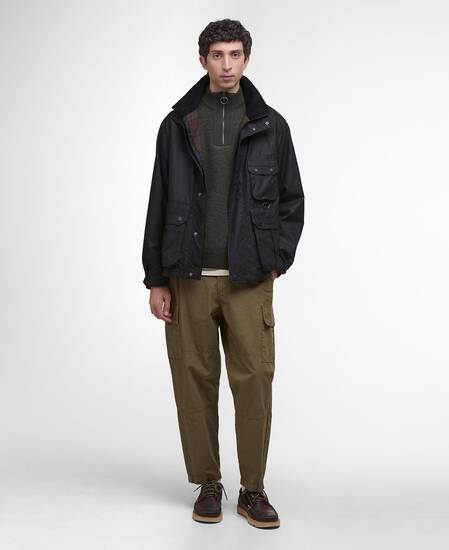 Re-Engineered Utility Bedale Waxed Jacket Black