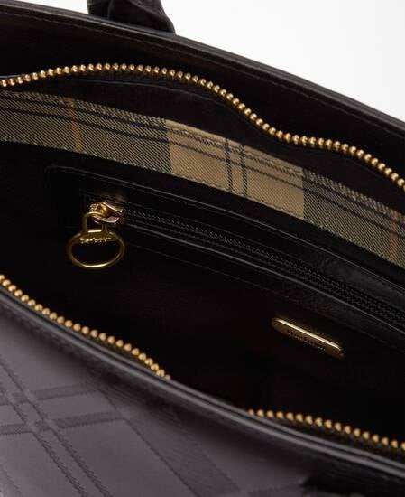 Leder Tote Bag Birch Black/ Deboss Tartan