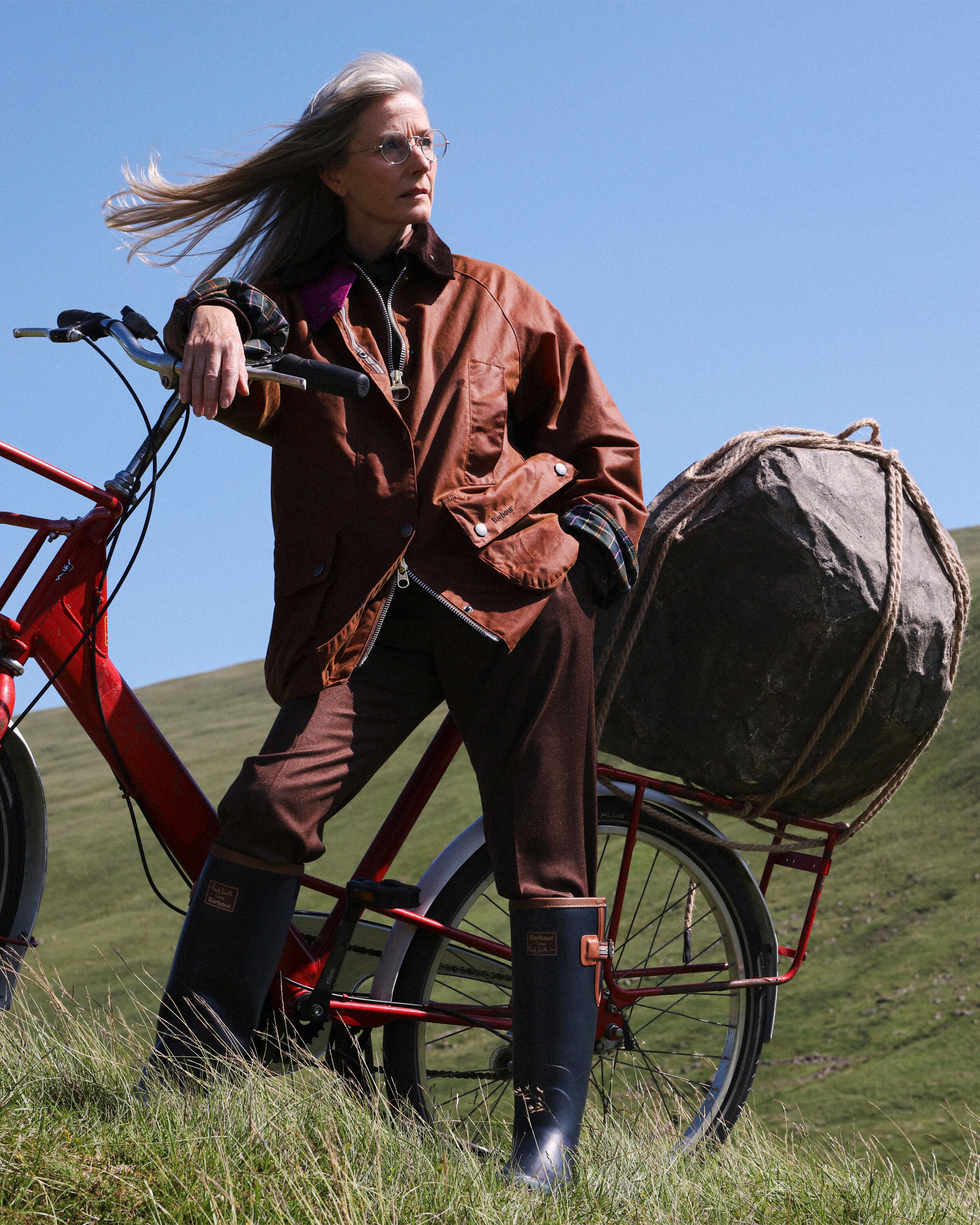 Paul Smith Loves Barbour Women's Beaufort Wax Jacket in rustic/classic/muted with magenta corduroy throat tab