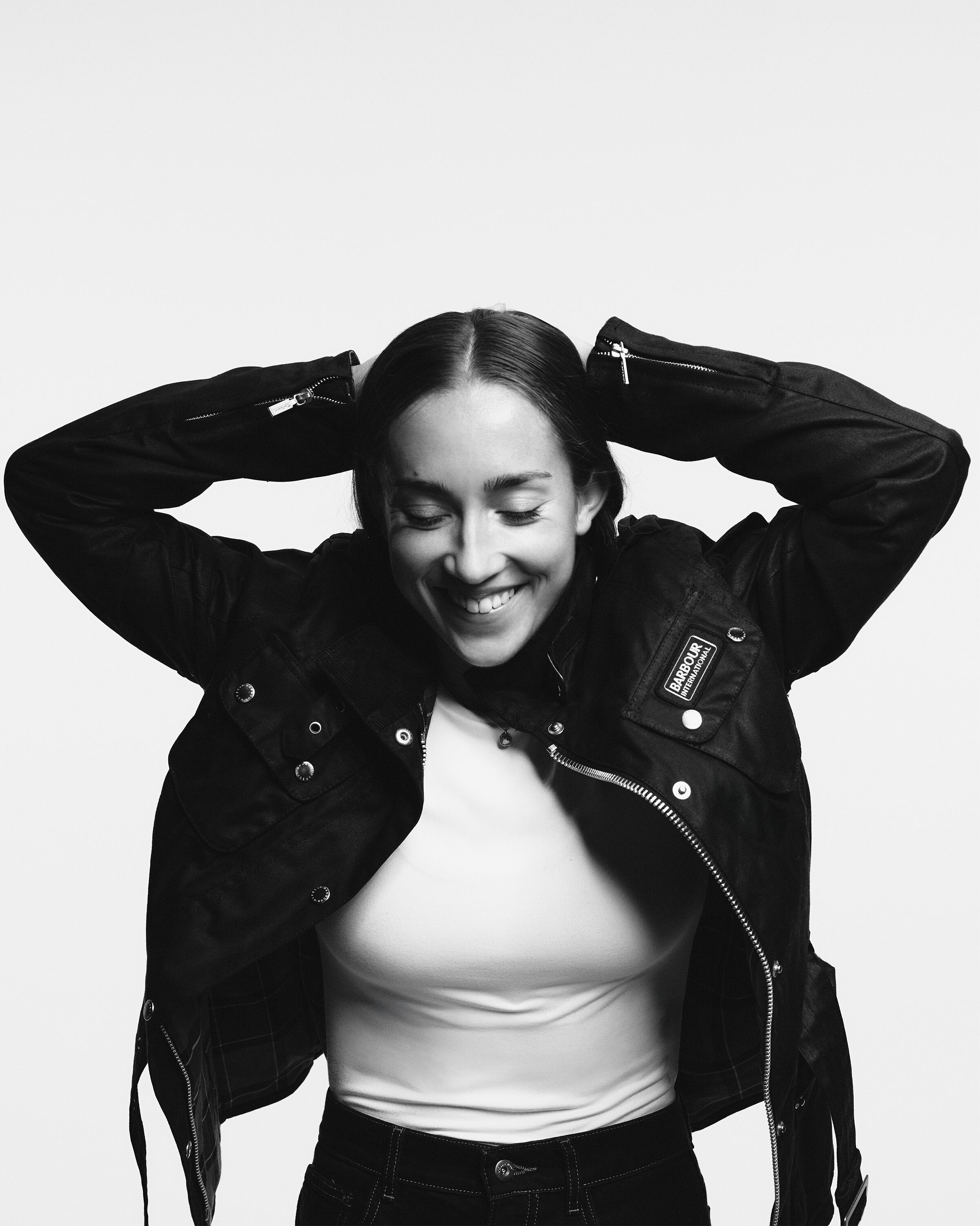 Maya Le Tissier wearing the Ladies International Waxed Jacket