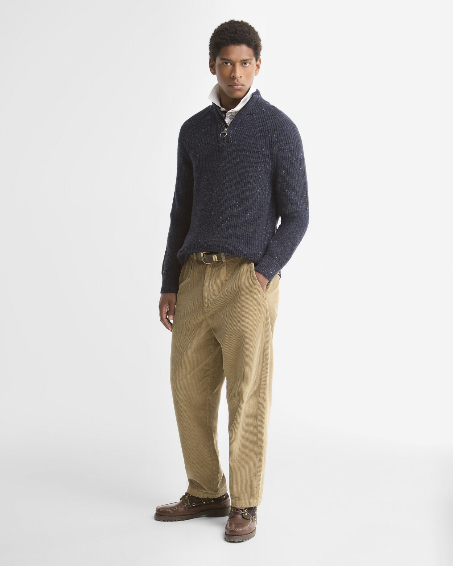 Essentials Fleck Wool Half-Zip Jumper Navy