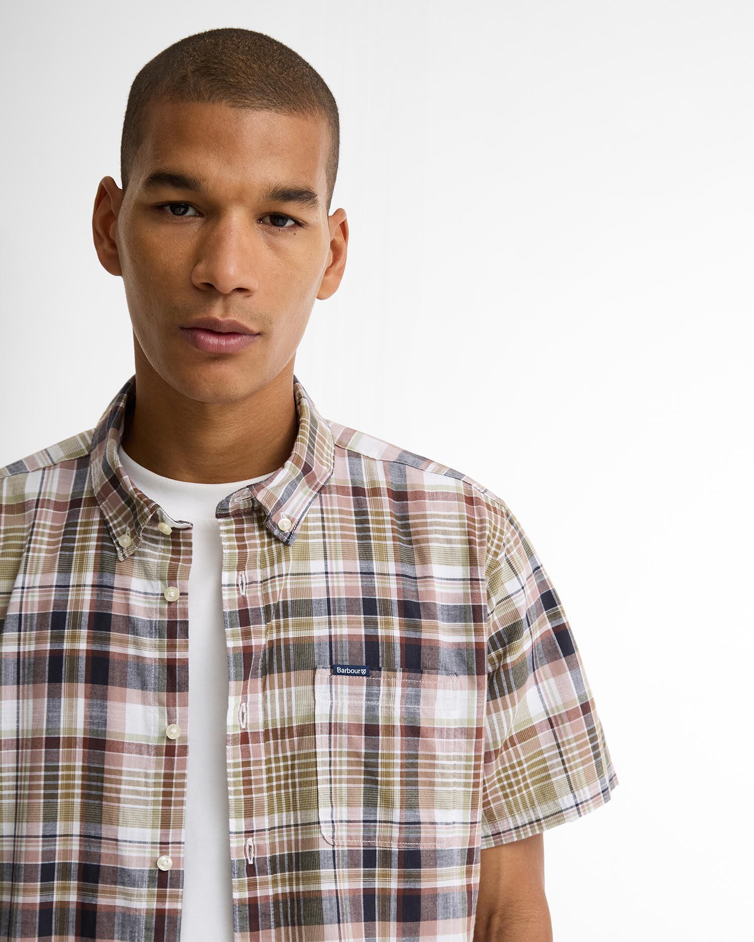 Baycliff Checked Tailored Short-Sleeved Shirt Burnt Pepper