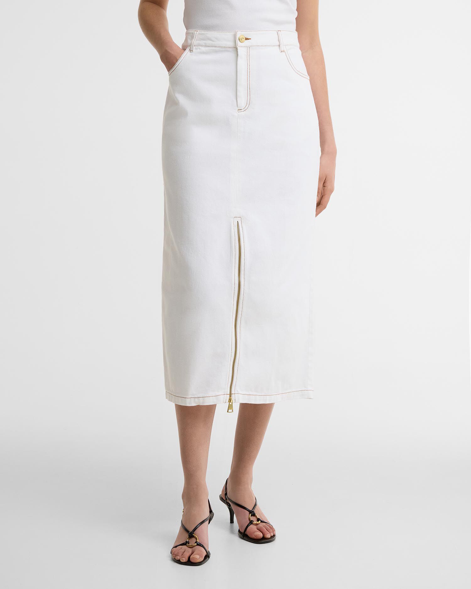Kyla Denim Midi Skirt Denim White