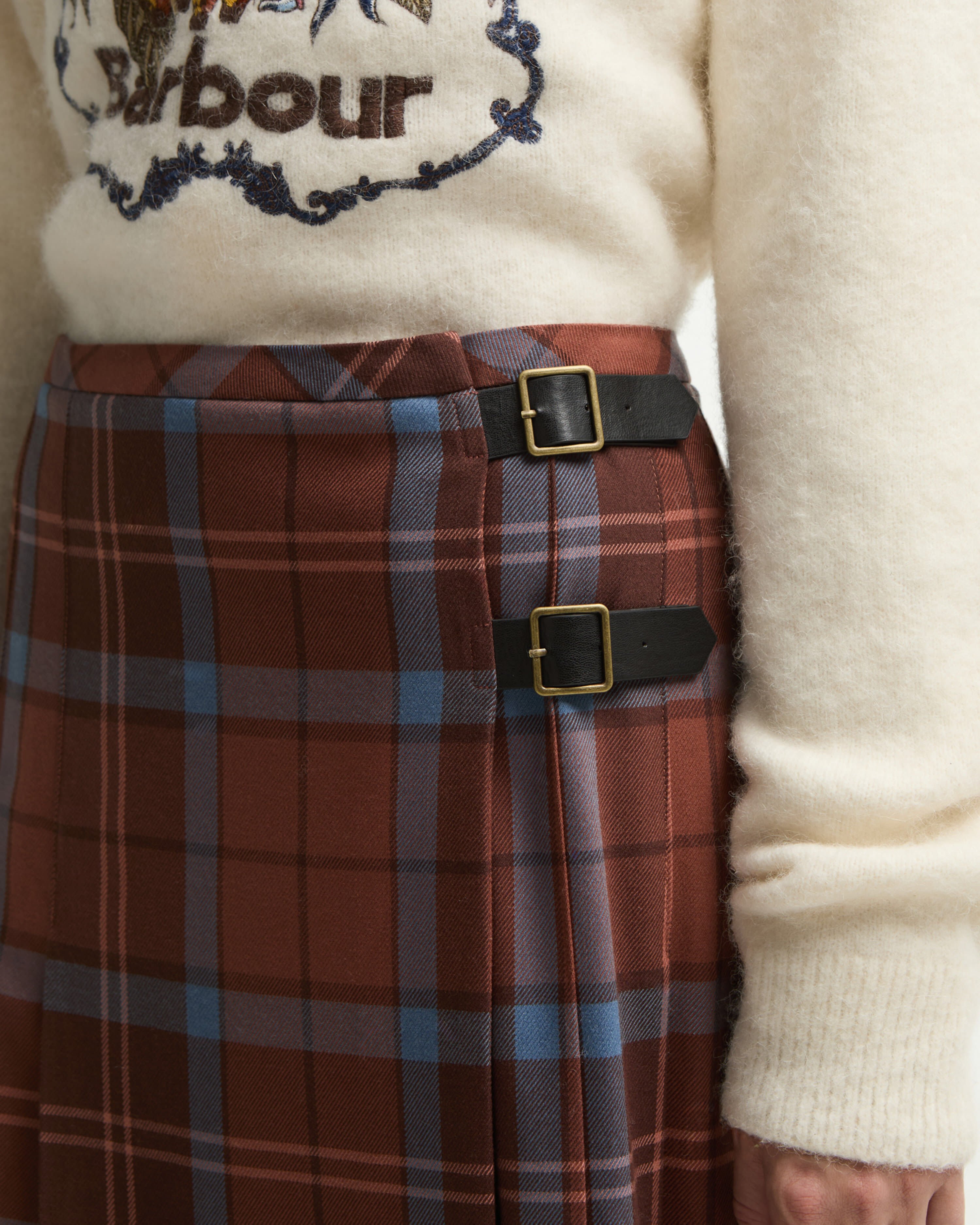 Barbour FARM Rio Allamanda Tartan Pleated Midi Skirt Tropical Tea