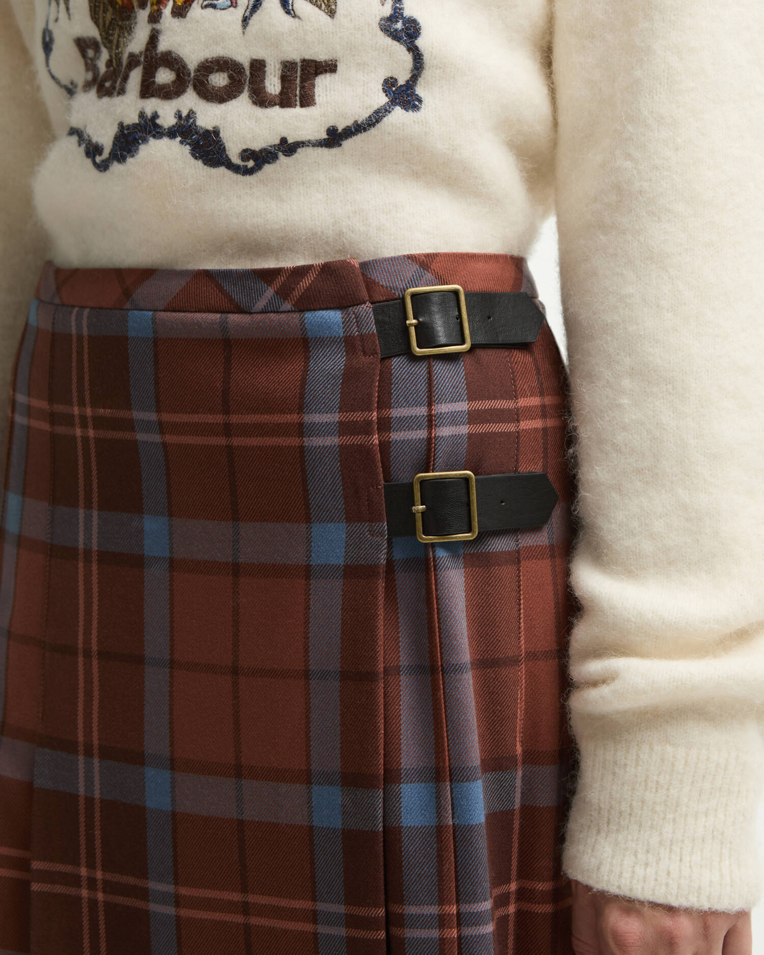 Barbour FARM Rio Allamanda Tartan Pleated Midi Skirt Tropical Tea image number 3