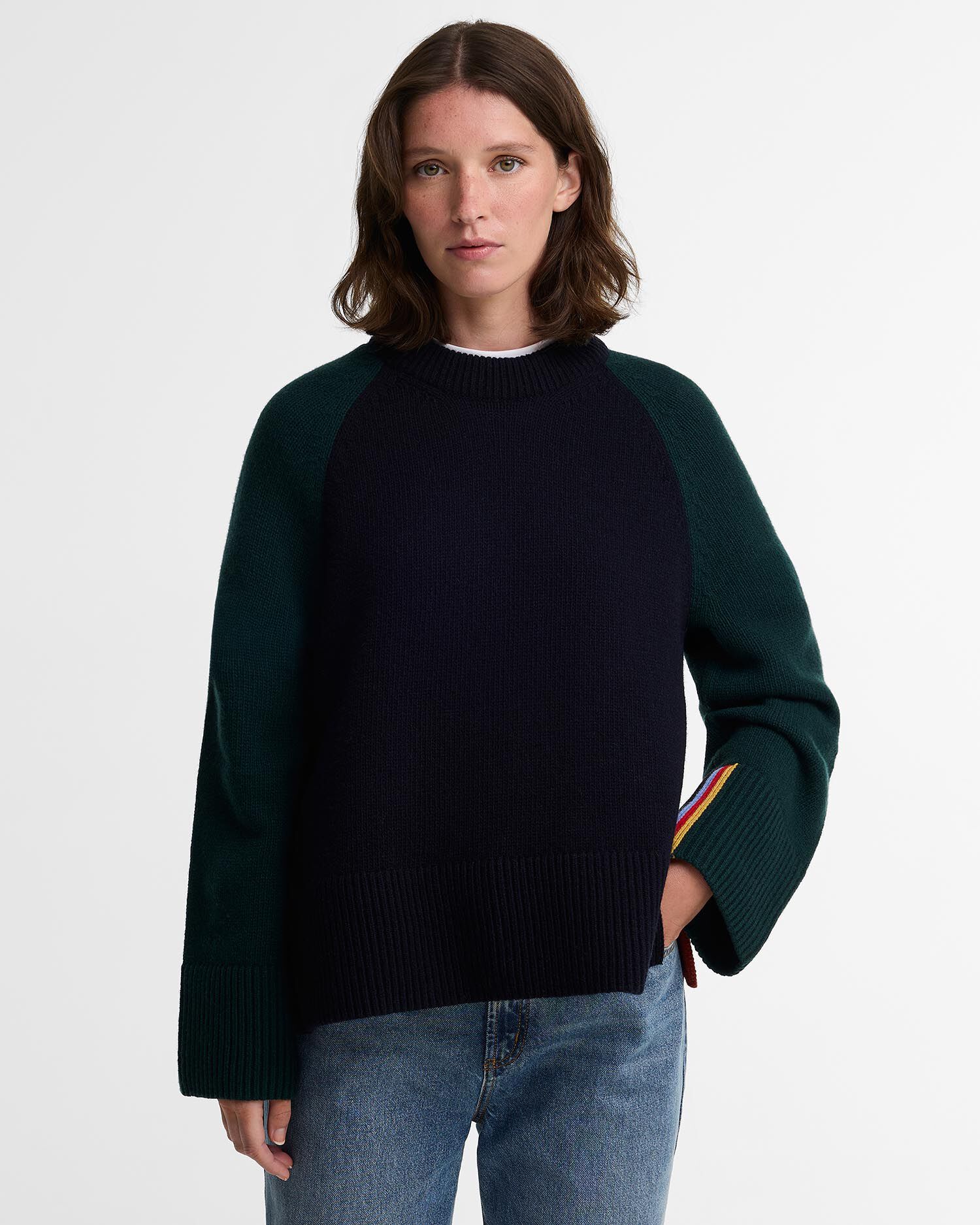 Paul Smith Loves Barbour Tyneside Wool-Blend Crew Neck Jumper Navy Multi