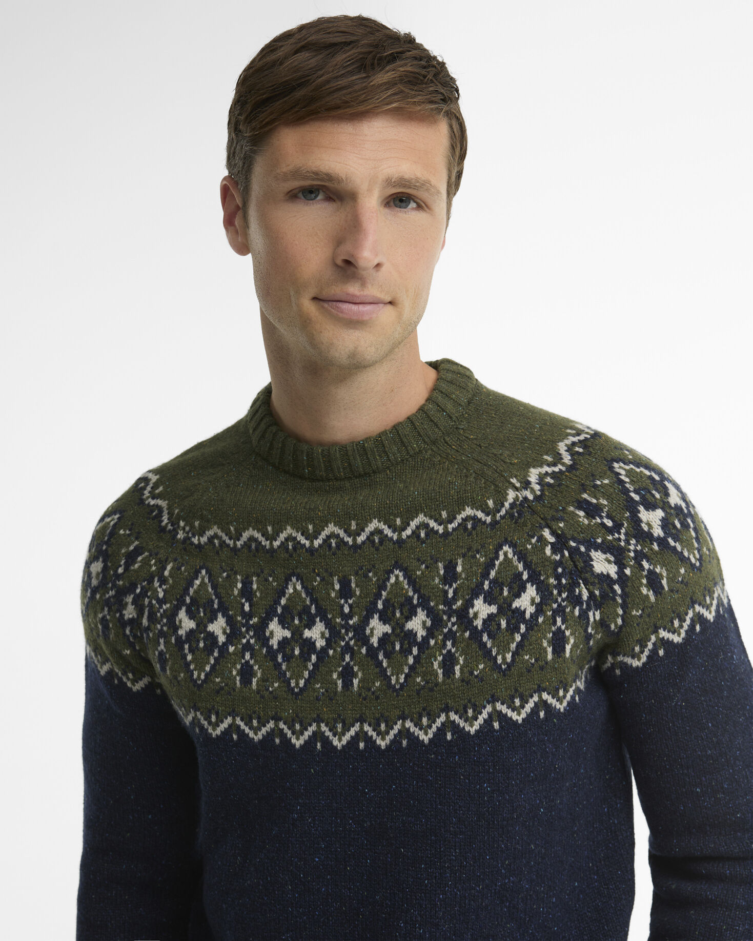 Tisbury Fair Isle Crew Neck Jumper Olive