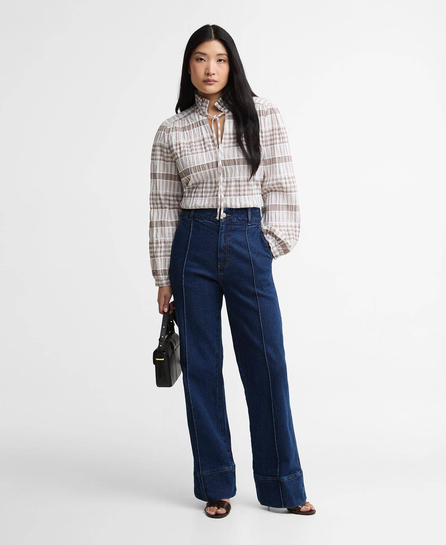 Hinton Gingham Ruffled Blouse Sand/White Gingham image number 1