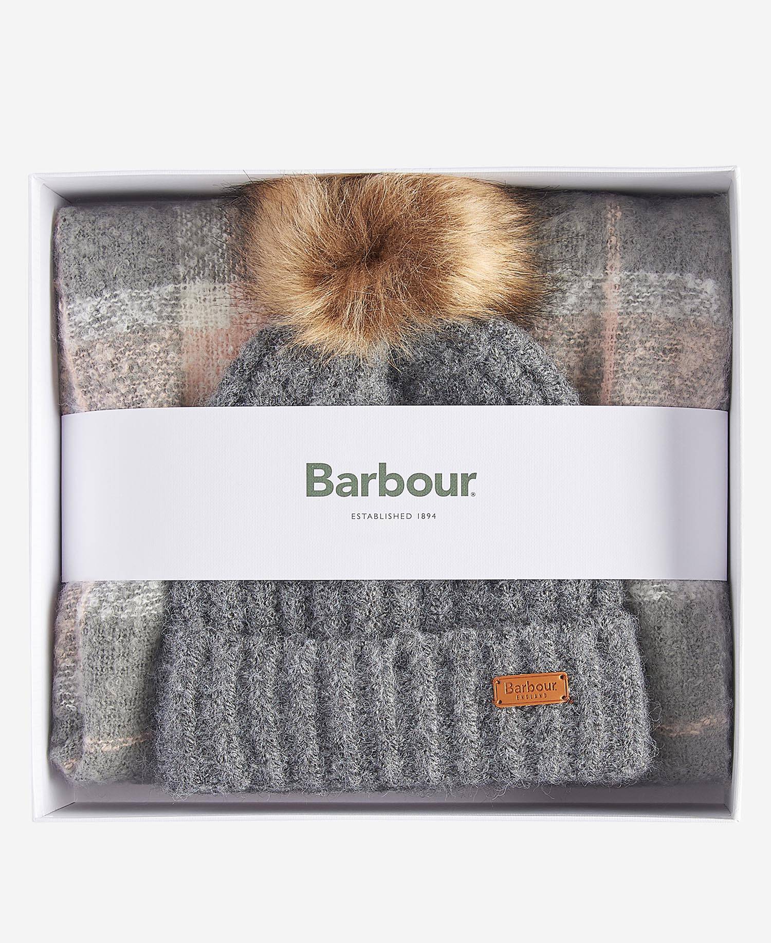 Saltburn Beanie & Tartan Scarf Gift Set Grey Rose image number 1