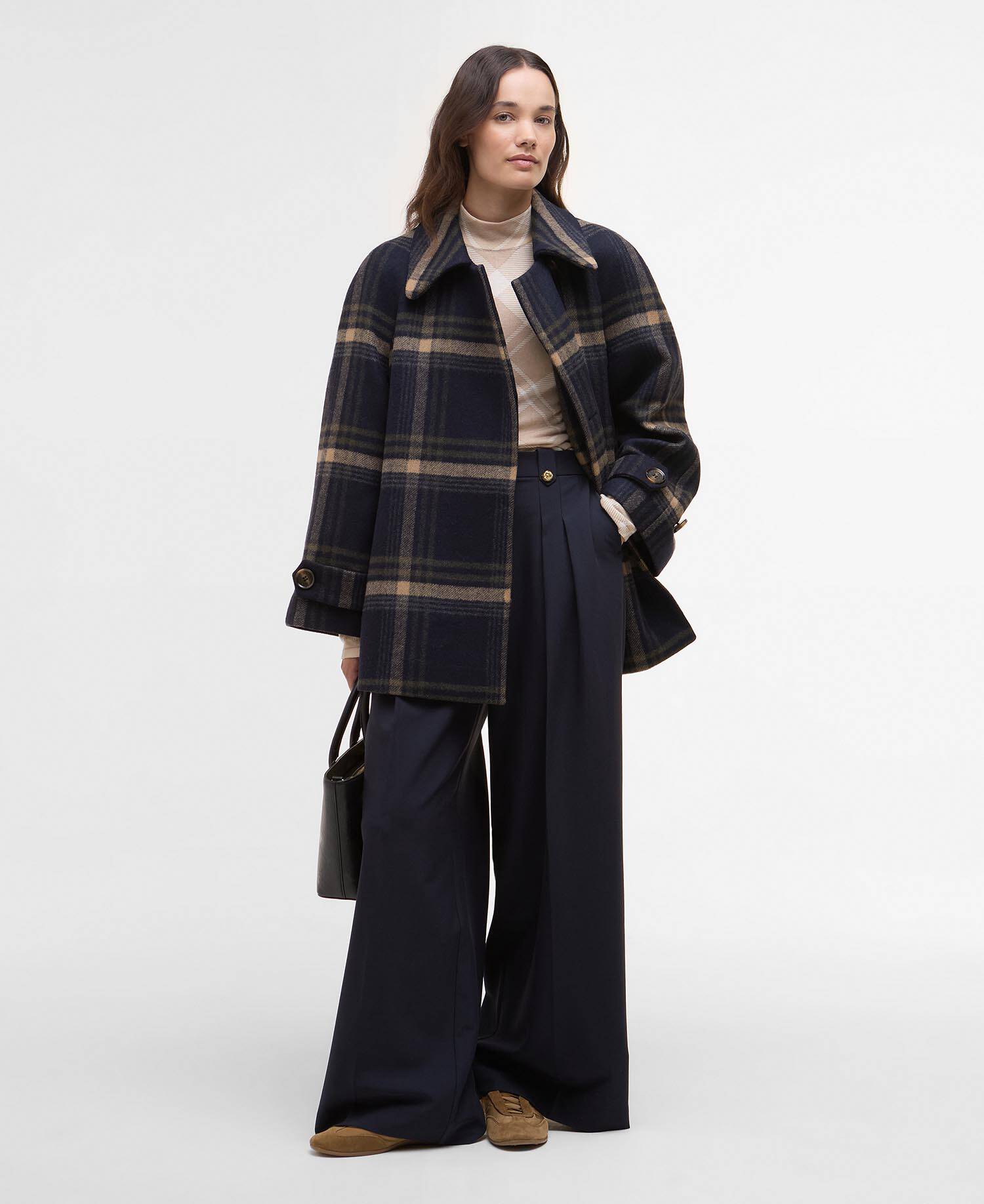 Car Coat in lana Tara Navy Windowpane Check image number 1