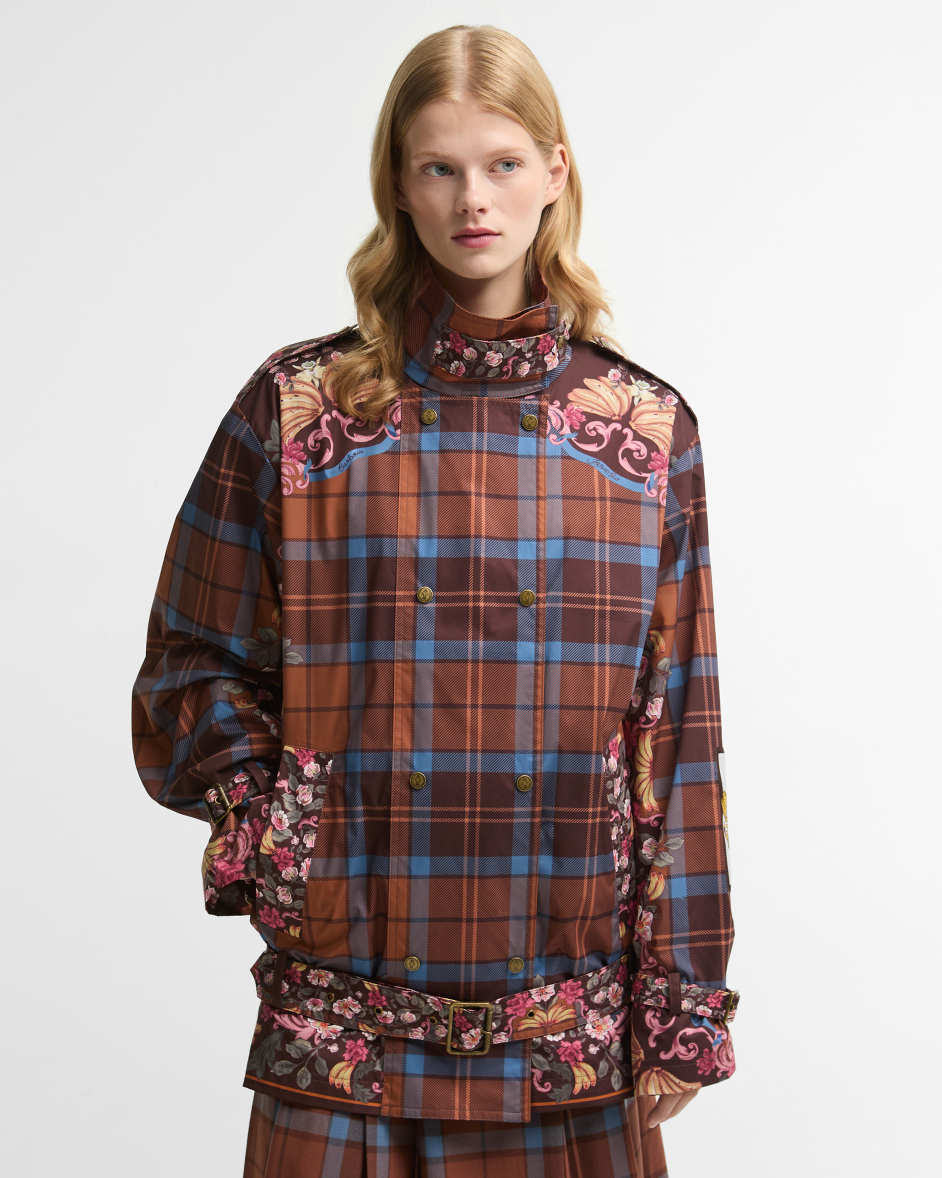 Giacca antipioggia con cintura Petrea Barbour FARM Rio Tropical Tea Tartan/Banana Print