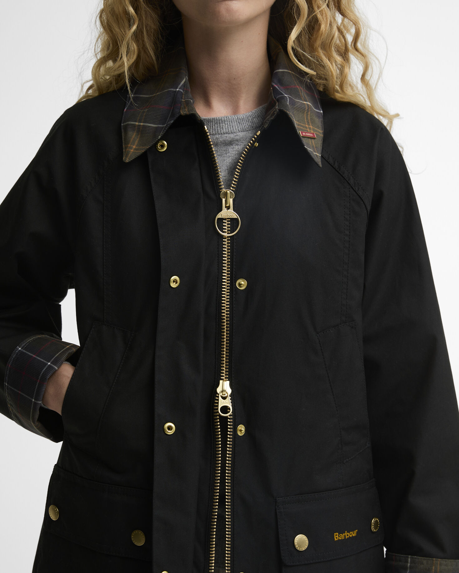 Barbour Wachsjacke Icons Tartan Collar Modern Beadnell Black/Classic