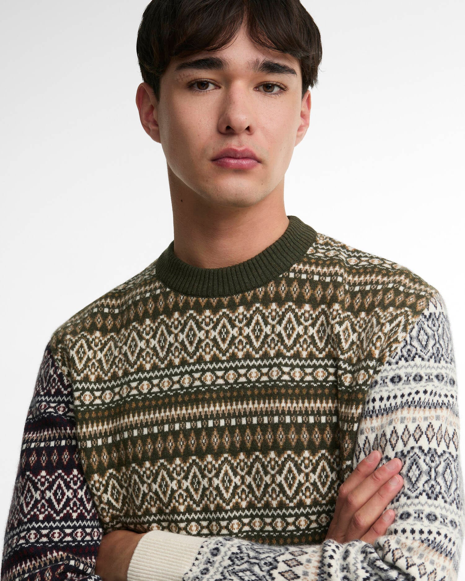Barbour Pullover Hardale Patchwork Rundhalsausschnitt Olive image number 3
