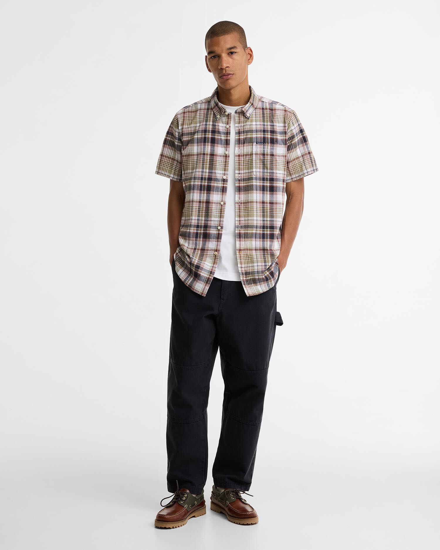 Baycliff Checked Tailored Short-Sleeved Shirt Burnt Pepper