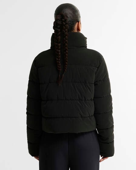 Halina Faux-Velvet Puffer Jacket Black