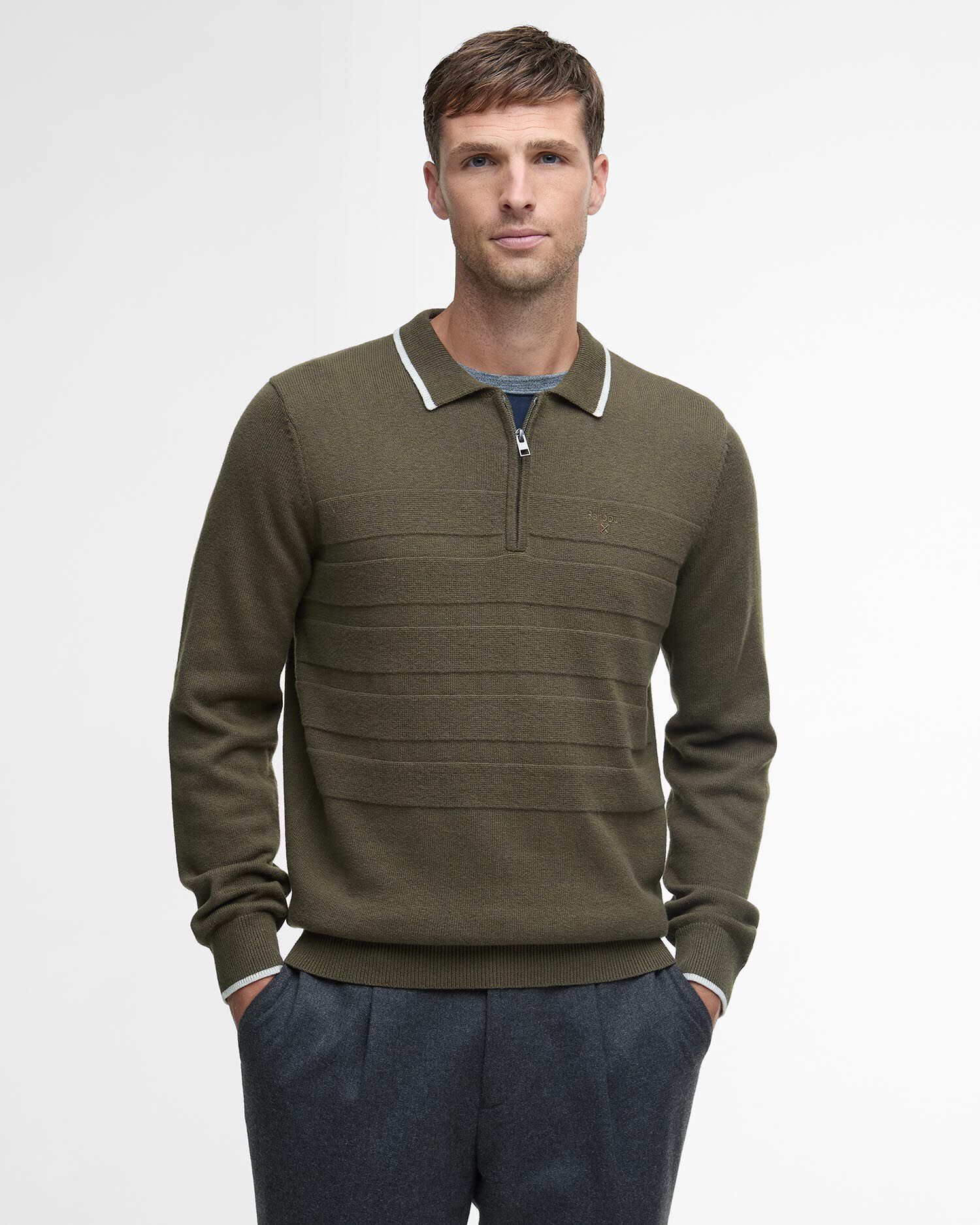 Polo in maglia a maniche lunghe Fenhill Mid Olive