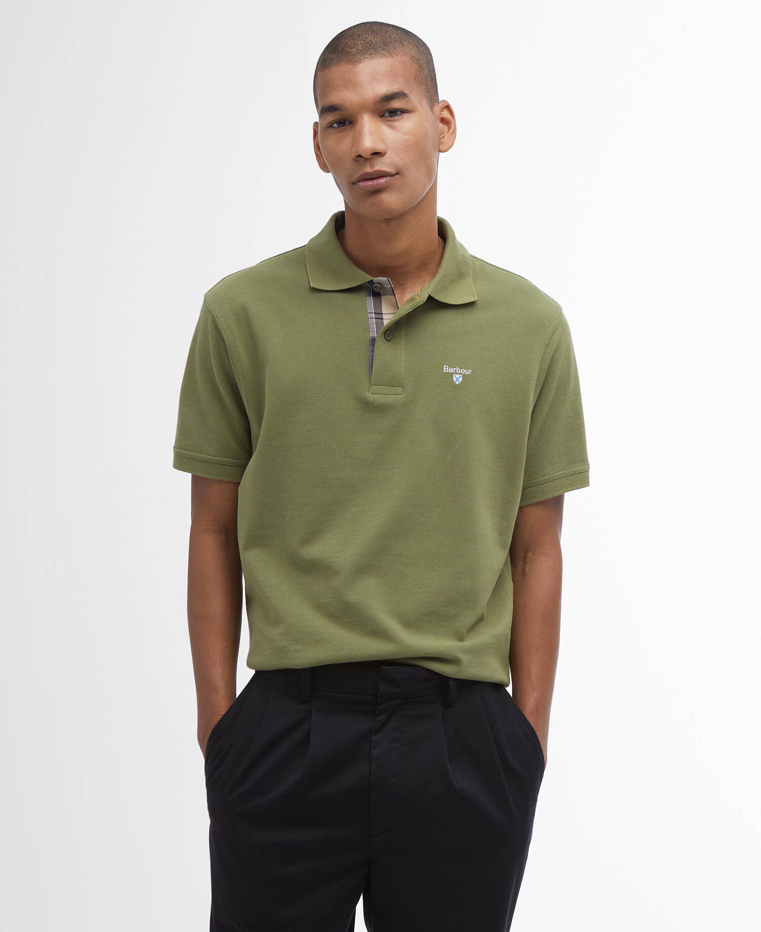 Tartan Pique Polo Shirt Burnt Olive image number 0
