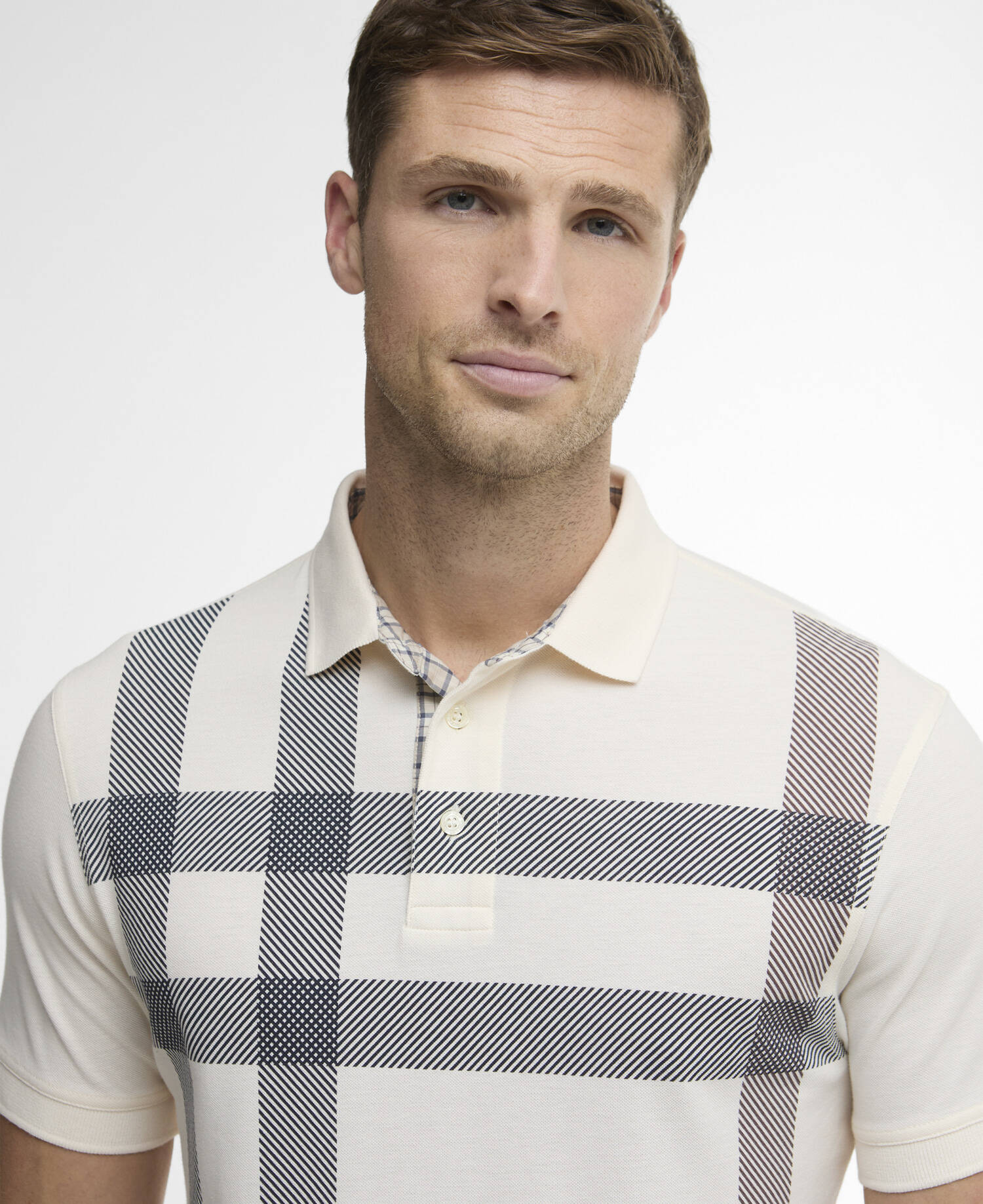 Blaine Tartan Short-Sleeved Polo Shirt Whisper White image number 3