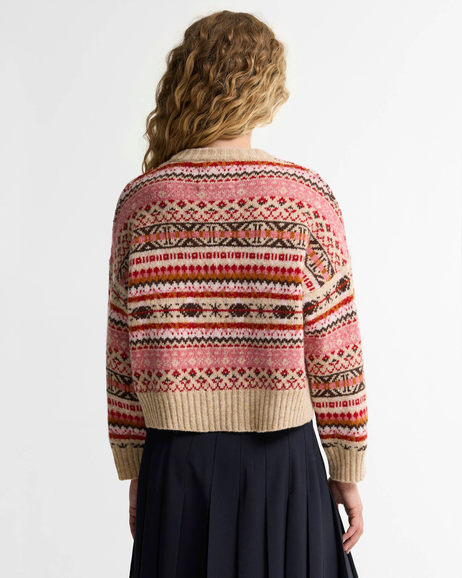 Scottish Made Overton Wool Cropped Crew Neck Jumper Raspberry Multi image number 2
