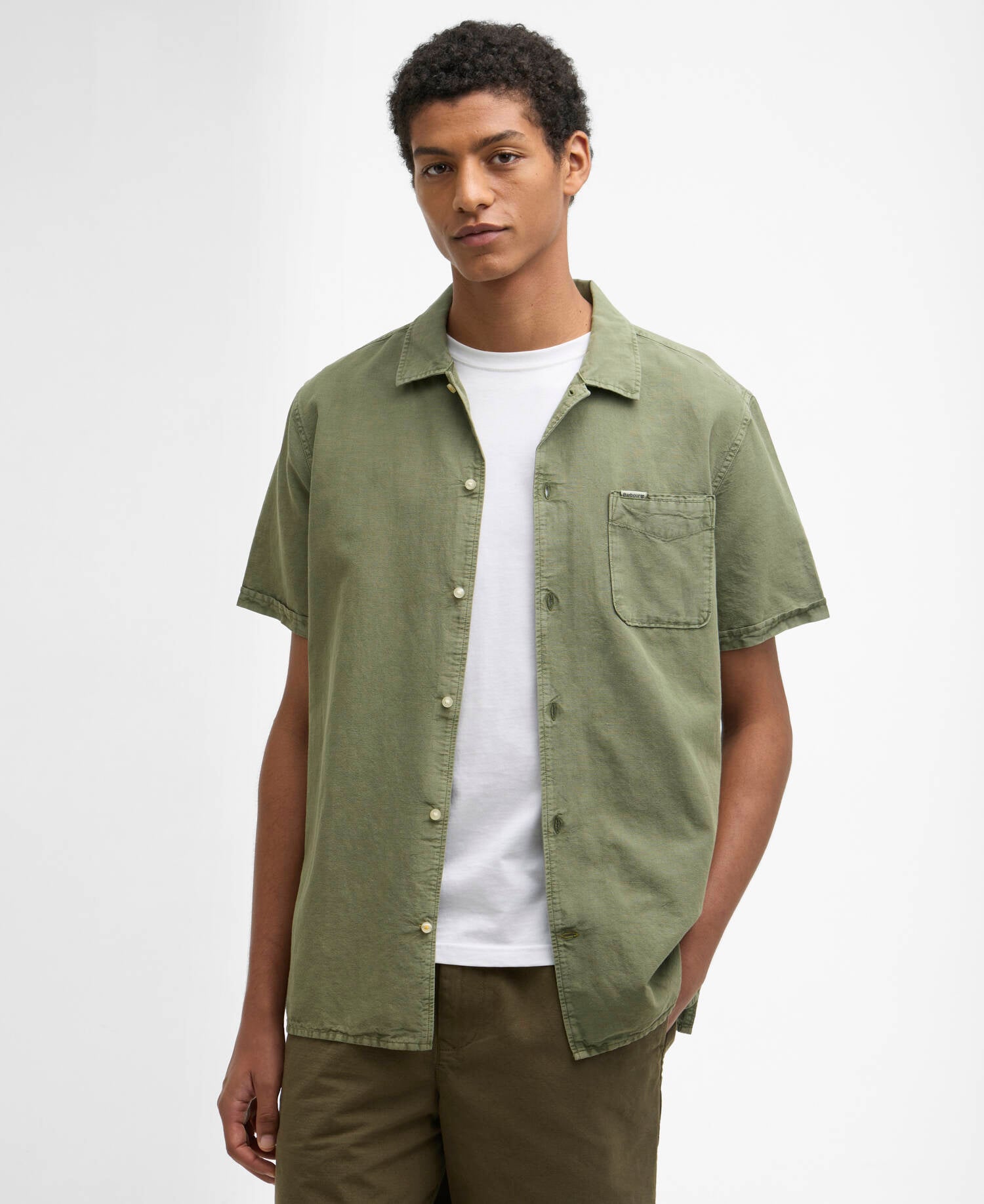 Kurzarmhemd Landkey Overdyed Regular Olive image number 0