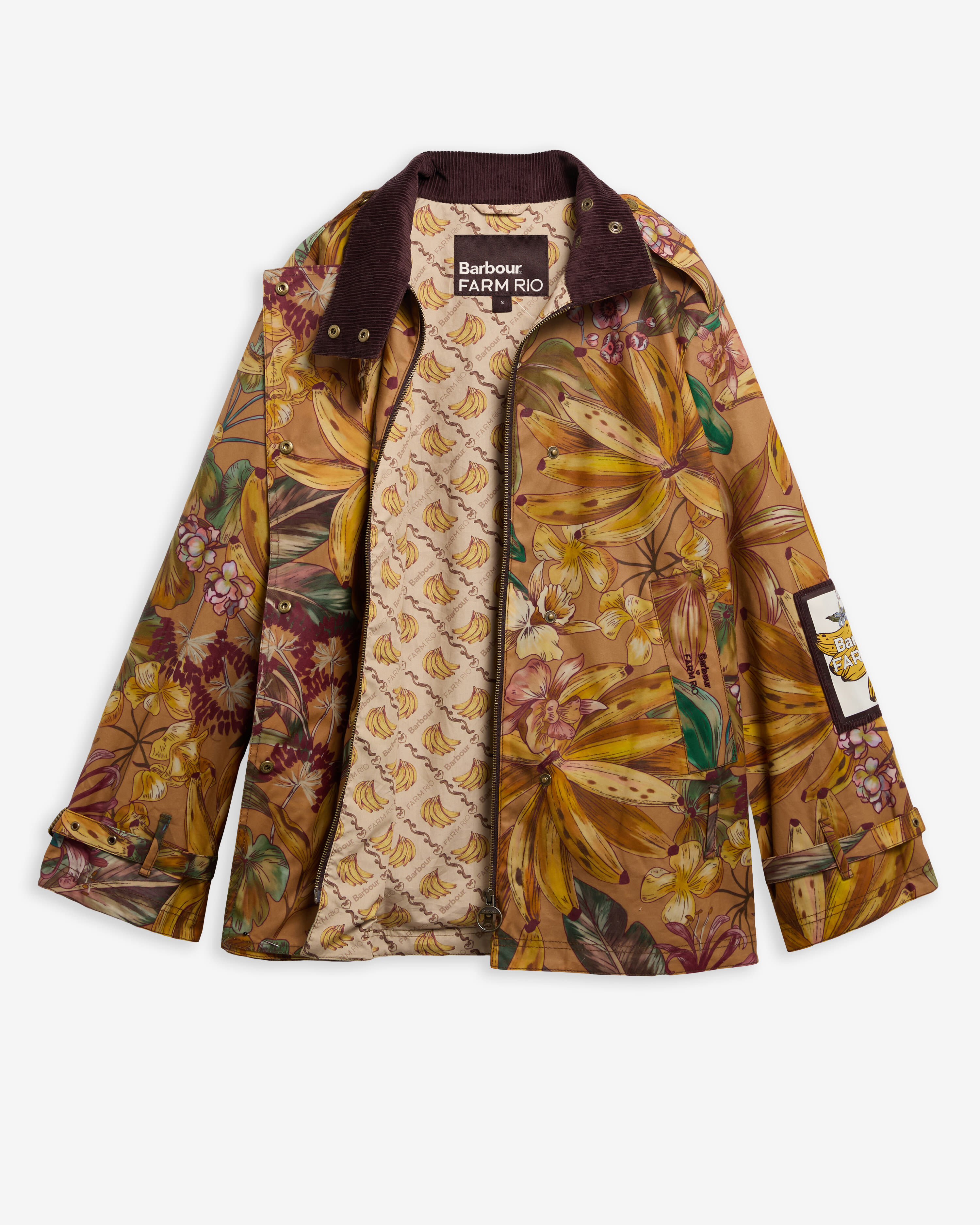 Barbour FARM Rio Wachsjacke Attalea Belted Banana Groove Print