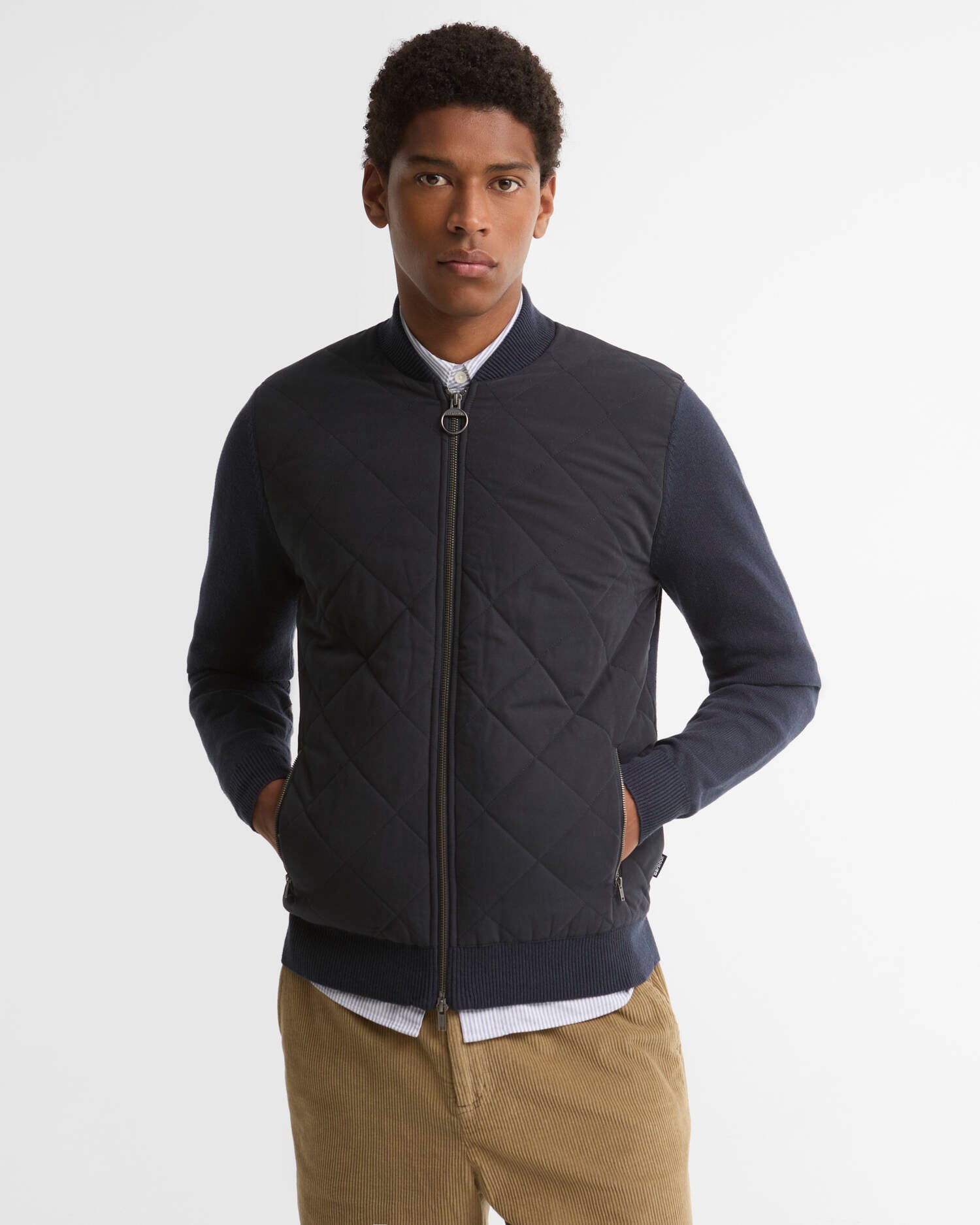 Quilted Front Zip-Up Jacket Navy image number 0