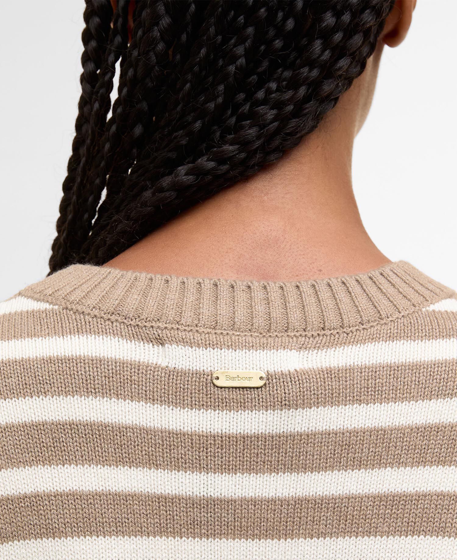 Strickpullover Rosie Rundhalsausschnitt Fawn/Ecru Stripe
