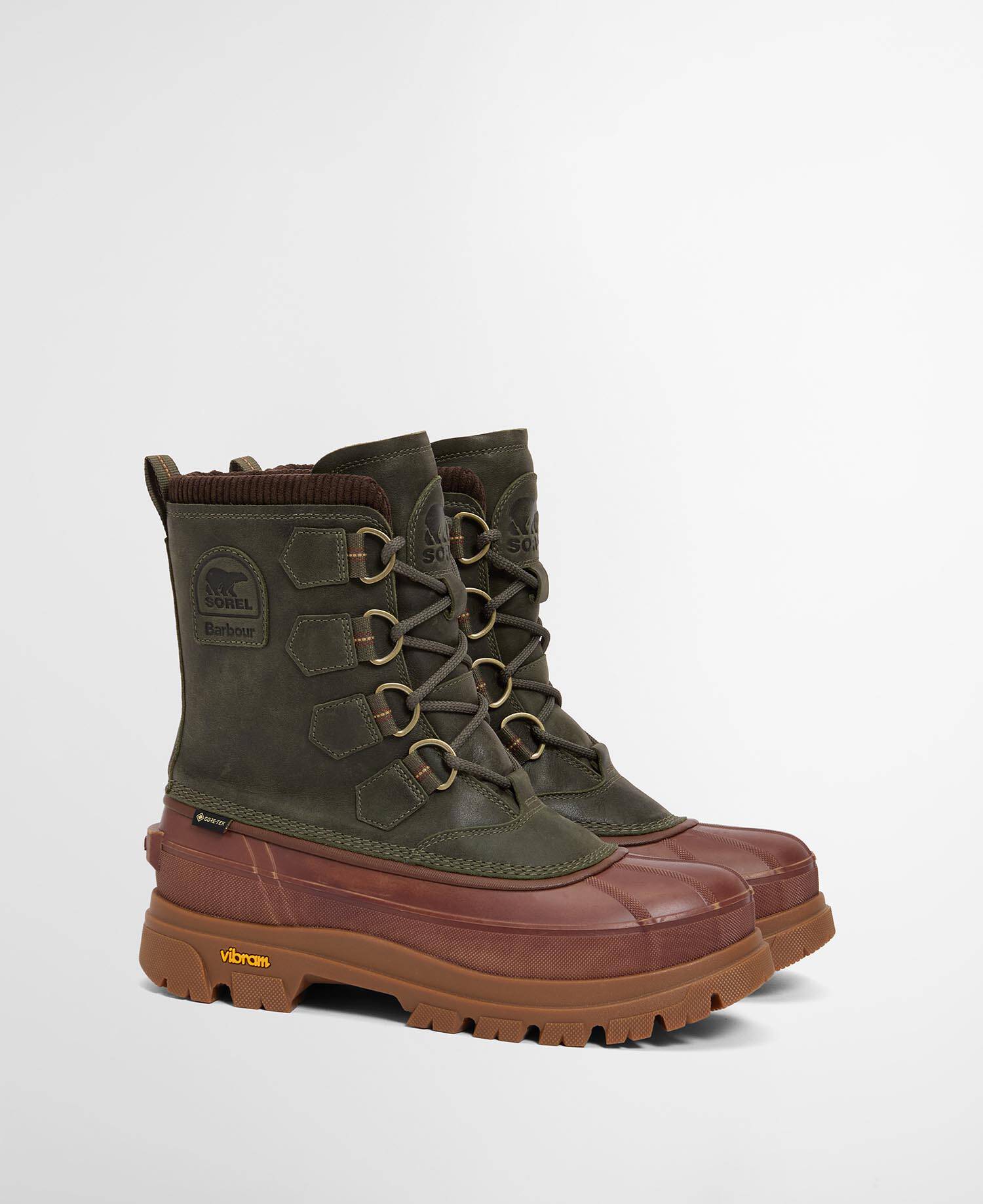 Barbour x SOREL Caribou Horizon GTX Waterproof Boots Olive / Dark Brown image number 1