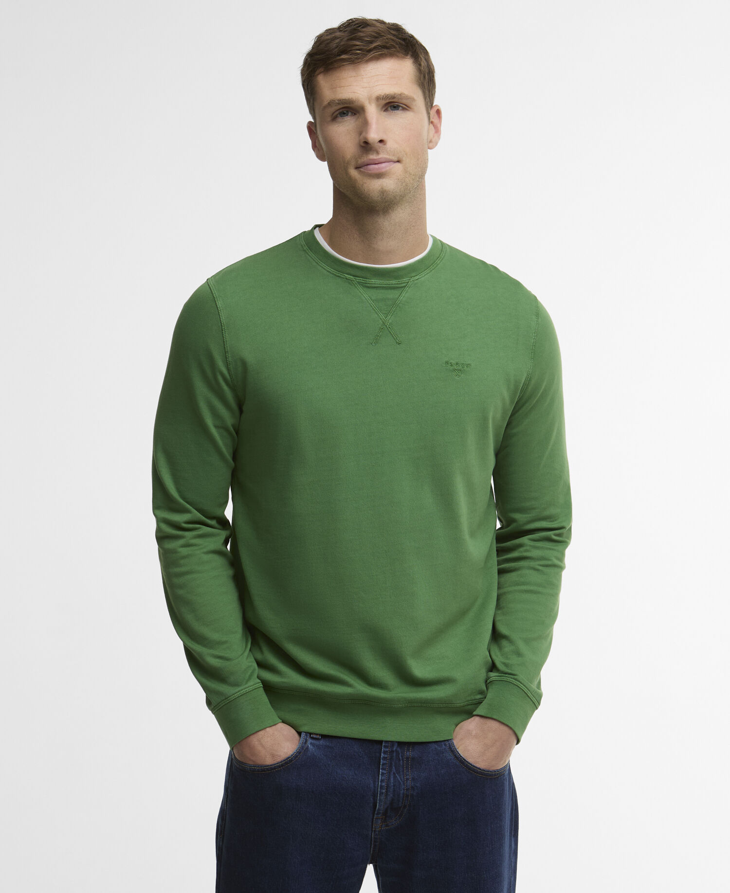 Washed Tartan Crew Neck Sweatshirt Washed Green