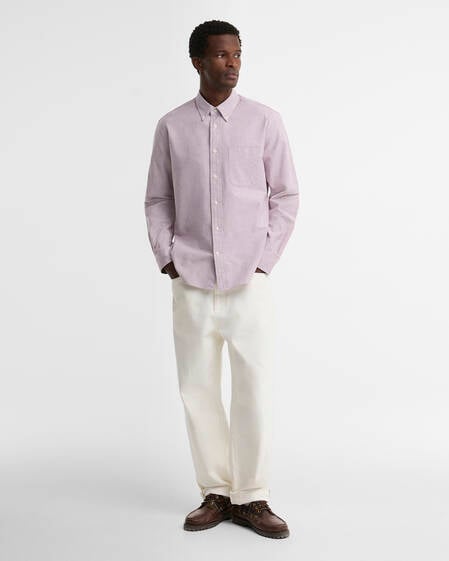 Oxford Striped Authentic-Fit Long-Sleeved Shirt Dk Red