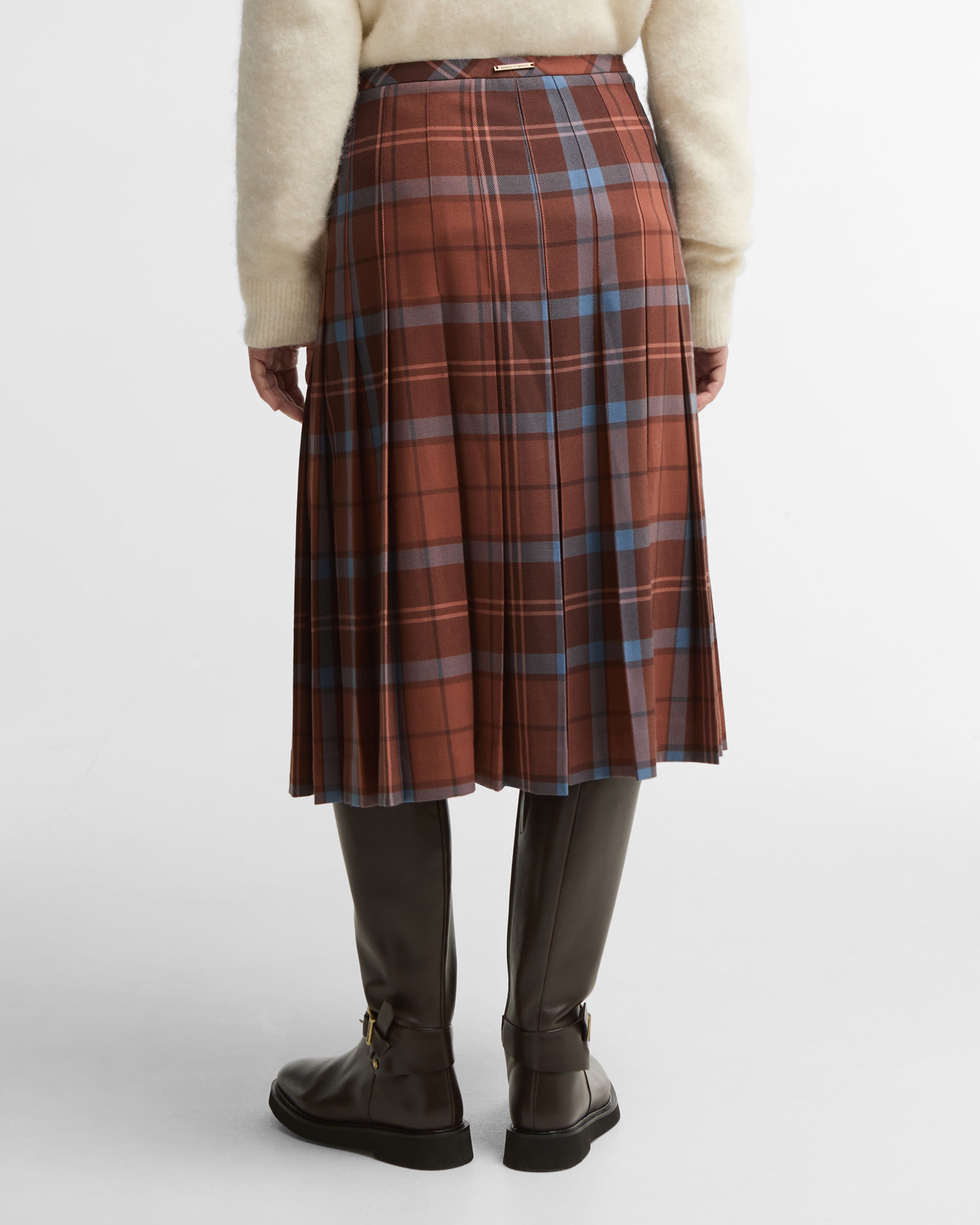 Barbour FARM Rio Allamanda Tartan Pleated Midi Skirt Tropical Tea
