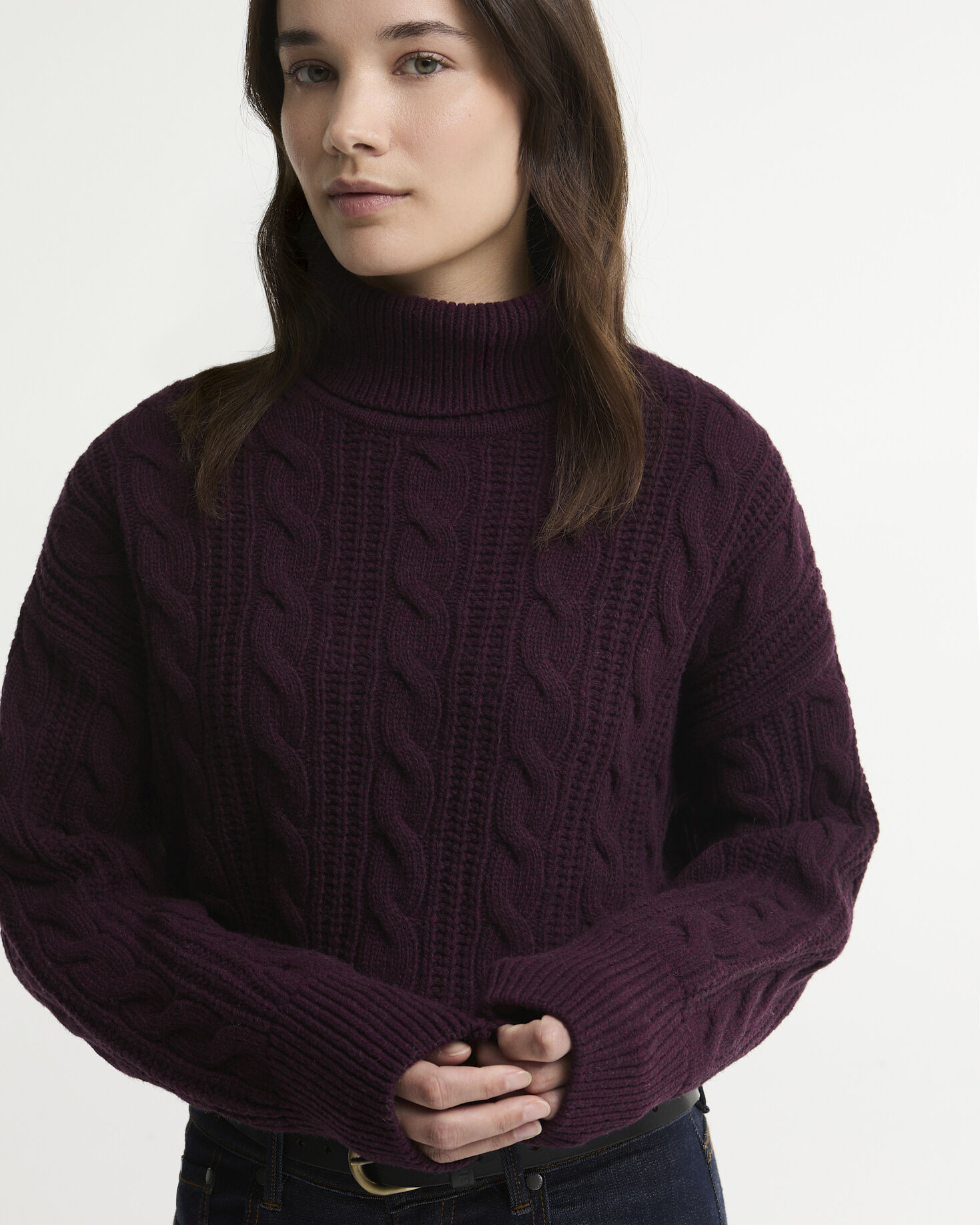 Agatha Wool Cable Knit Rollneck Jumper Fig