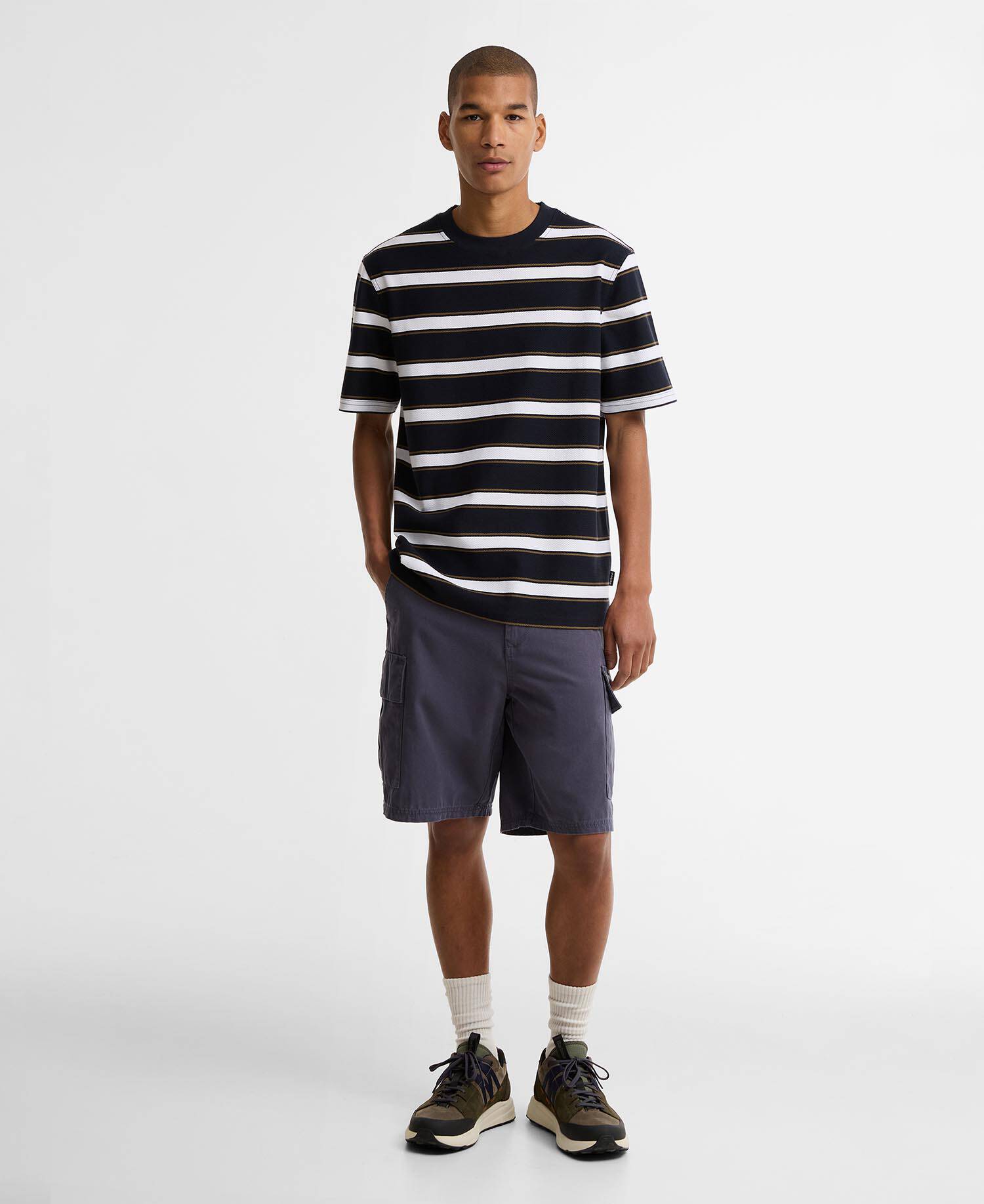 Browtop Striped Relaxed T-Shirt Dark Navy image number 1