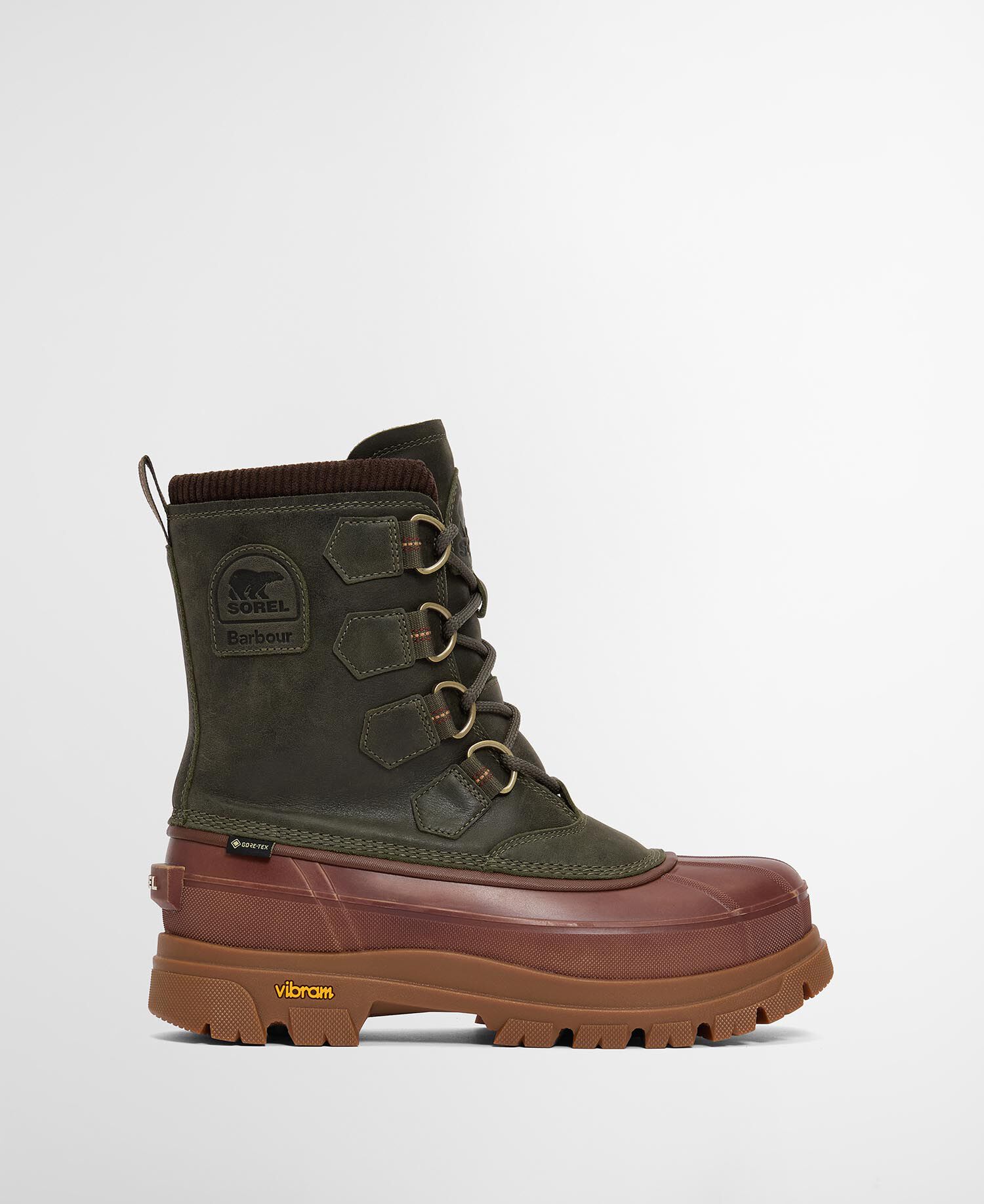 Barbour x SOREL Caribou Horizon GTX Waterproof Boots Olive / Dark Brown